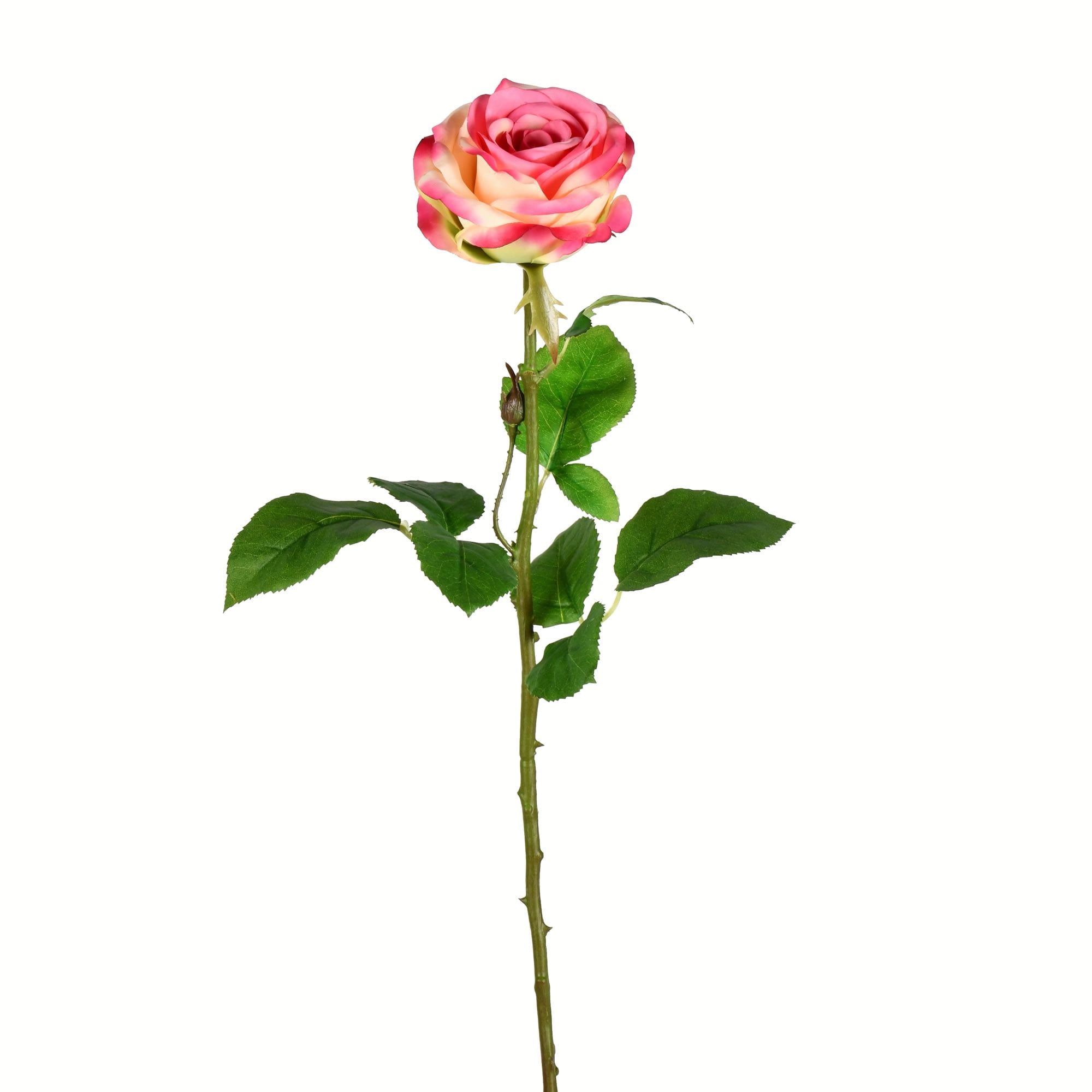 Elegant Light Pink Artificial Rose Stem with Green Foliage - 26"