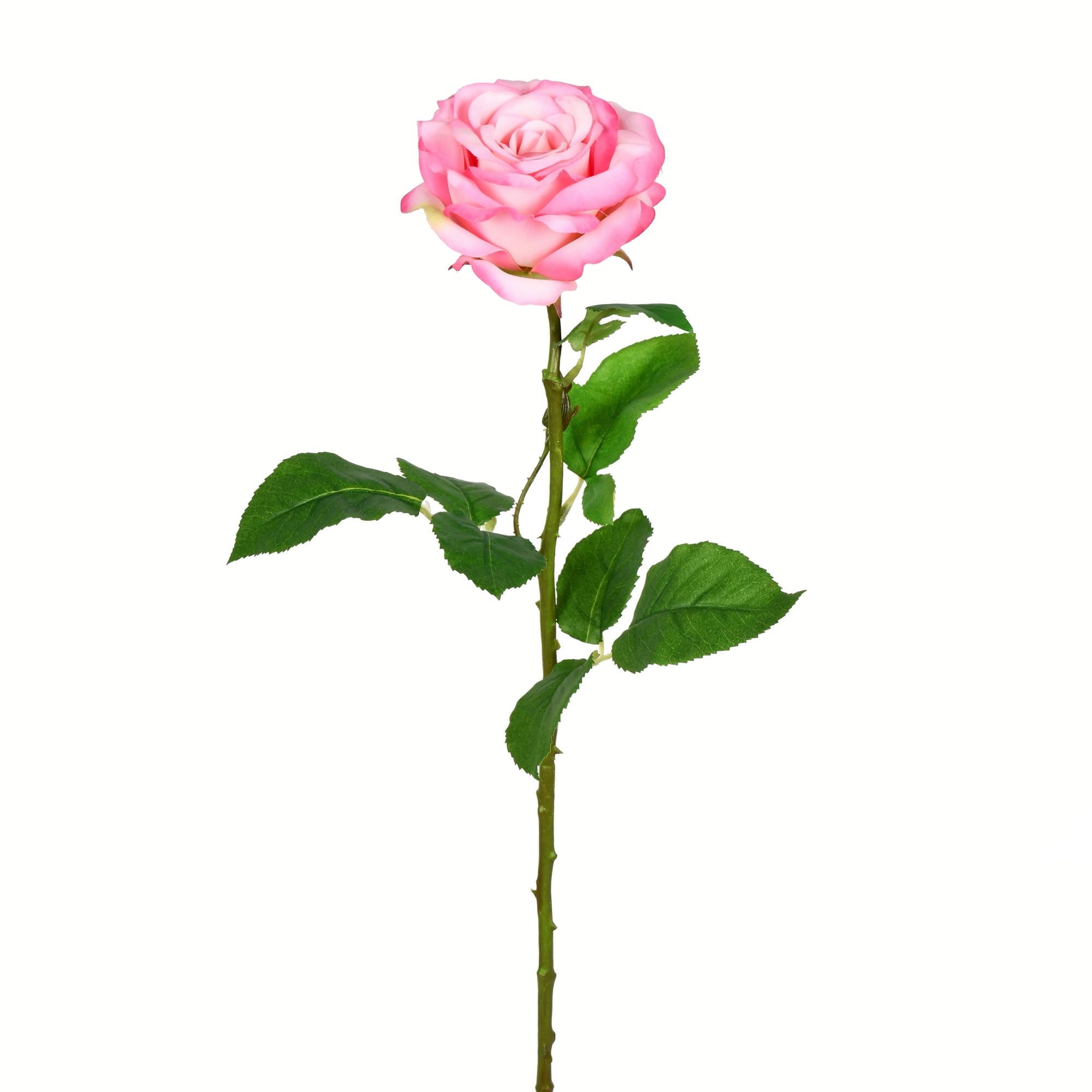 Elegant Pale Pink Artificial Rose Stem 26" with Green Foliage, 6-Pack