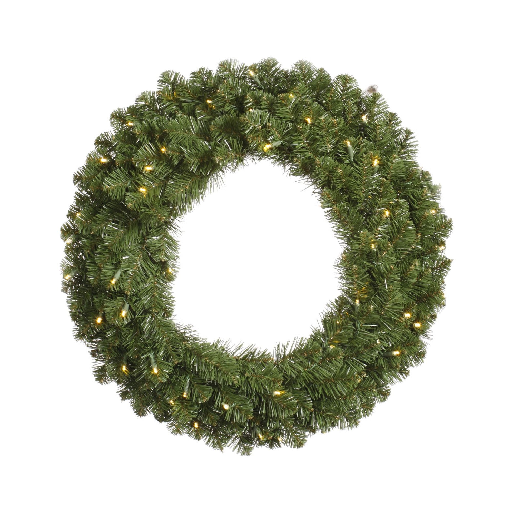 30-Inch Pre-Lit Green PVC Christmas Wreath with Warm White LED Lights