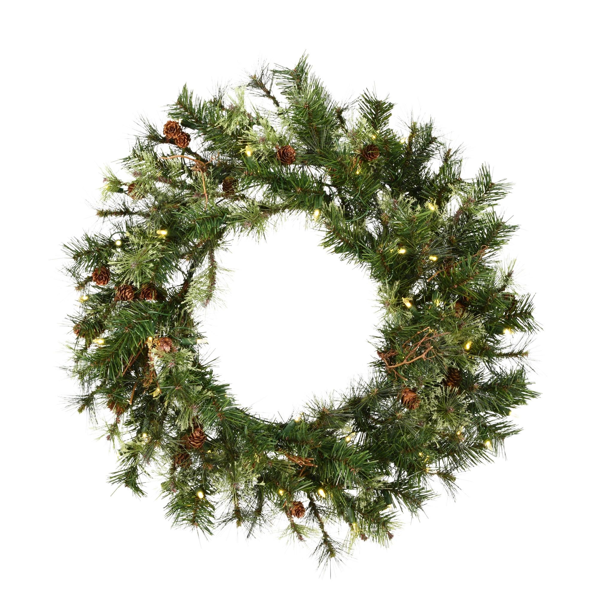 30" Green Pine Artificial Christmas Wreath with LED Lights