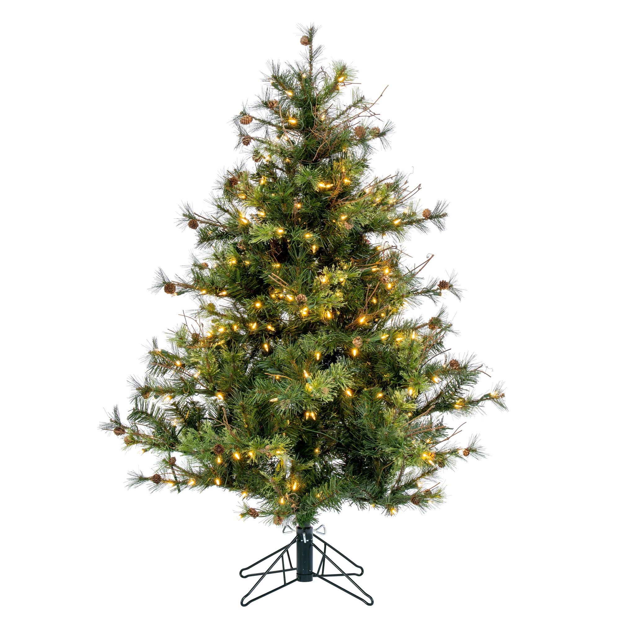 4.5' Pre-Lit Green Pine Artificial Christmas Tree with LED Lights