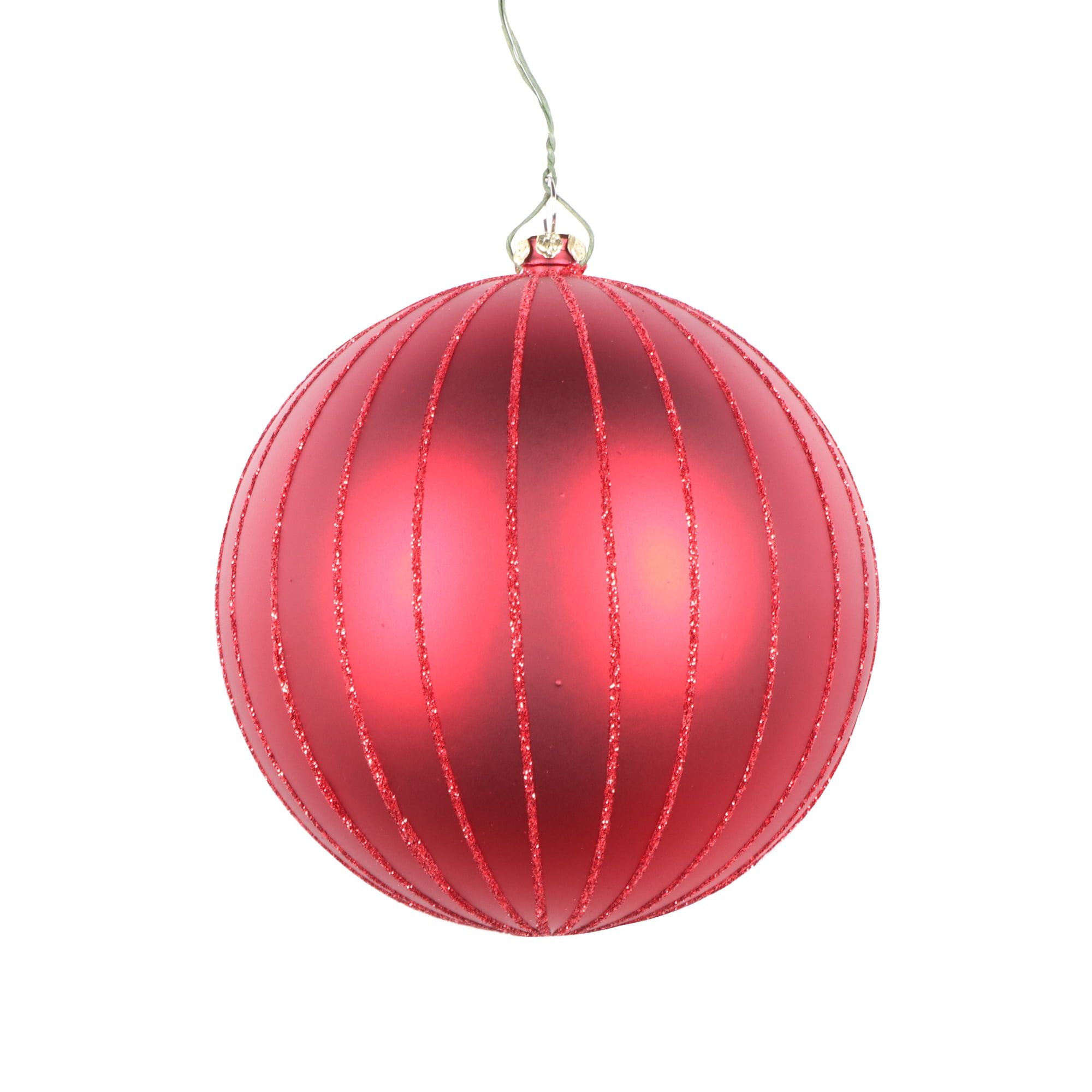 4" Red Matte Glitter Plastic Christmas Ornaments, Set of 4