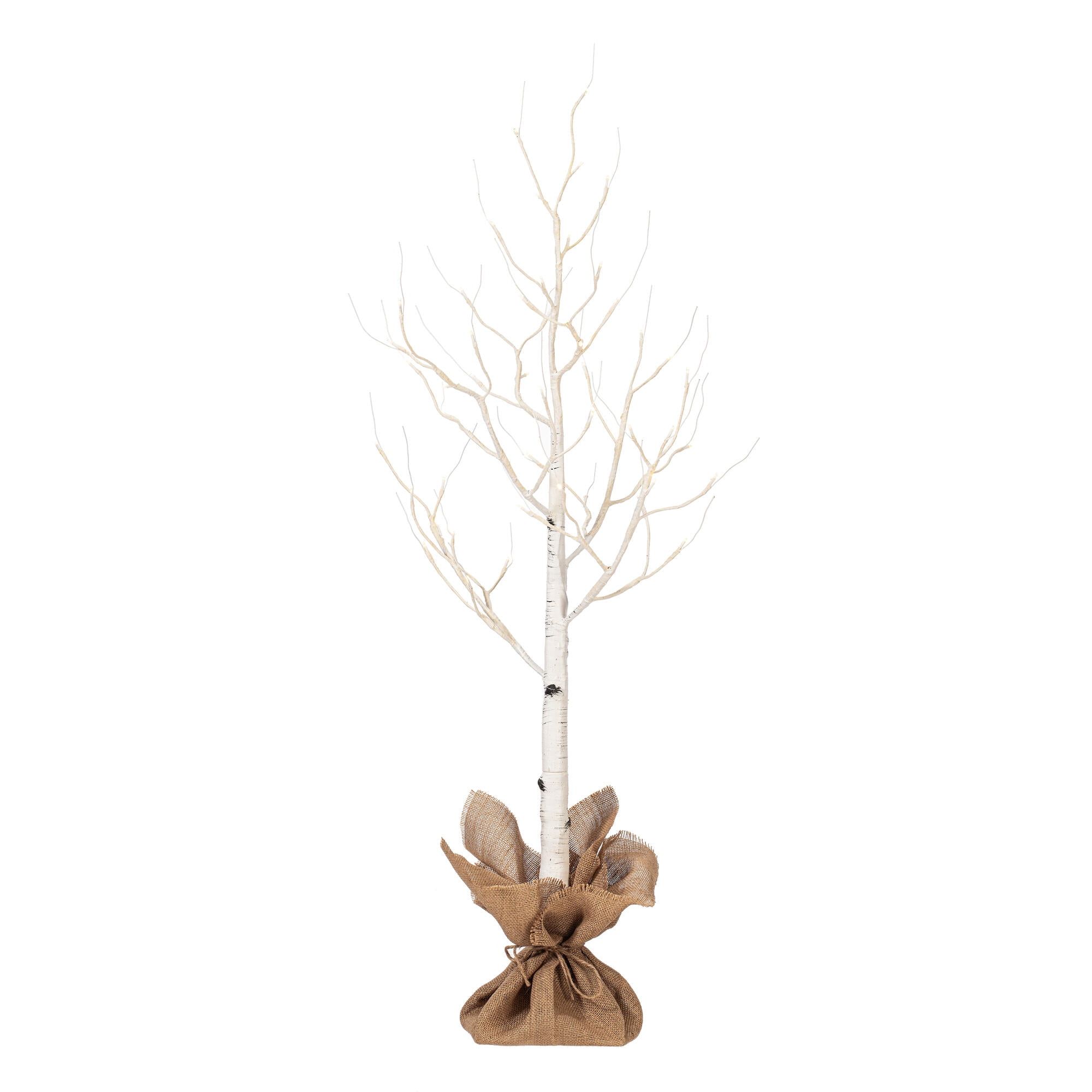 4' White Birch Twig Tree with Warm White LED Lights