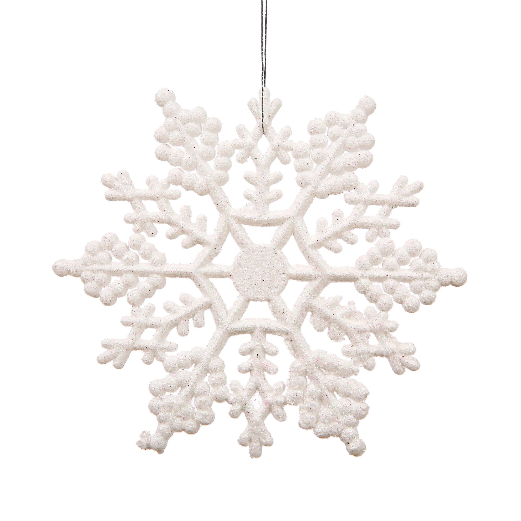 White Glitter Shatterproof Plastic Snowflake Ornament Set, 4"