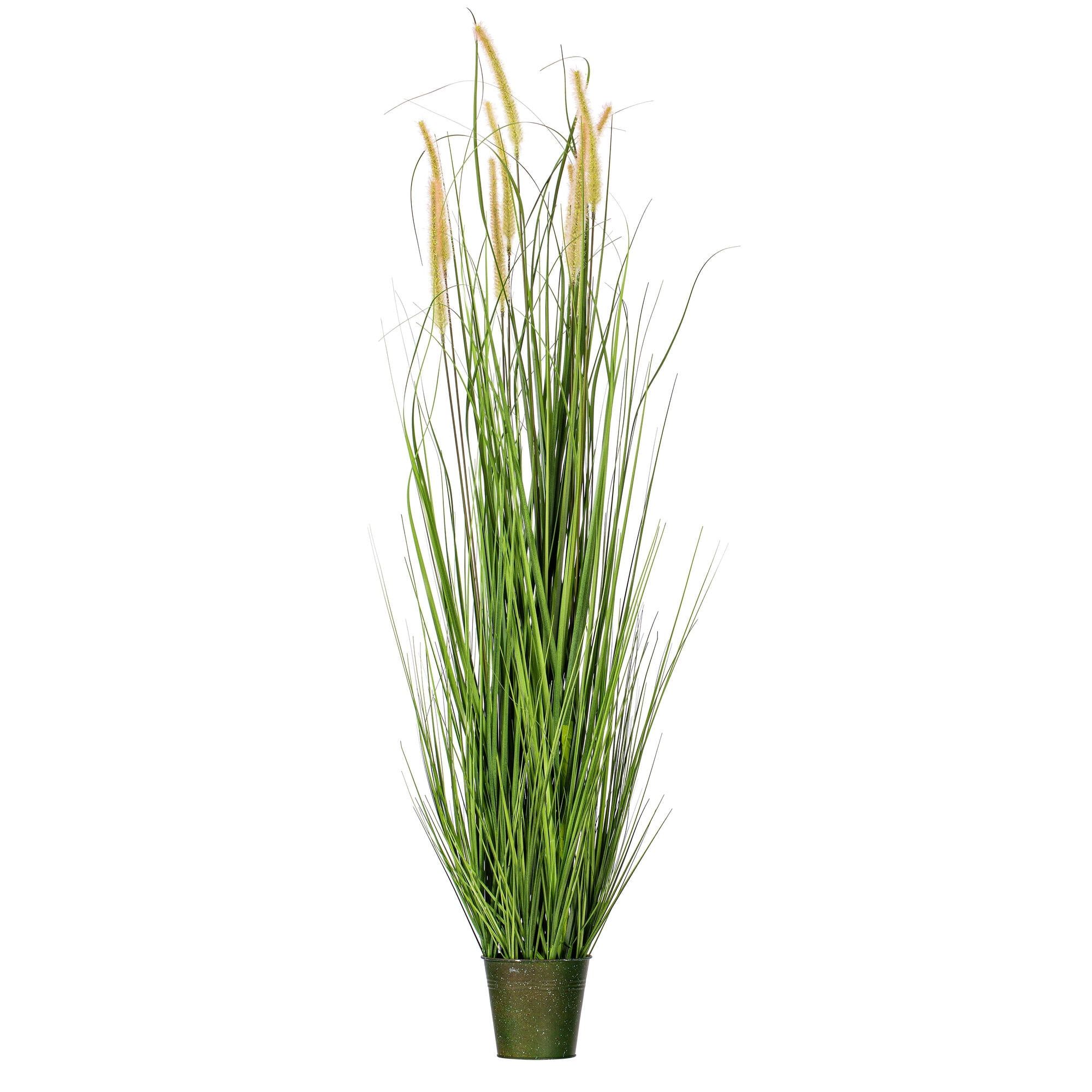 48" Green Artificial Potted Grass with Cattails in Iron Pot