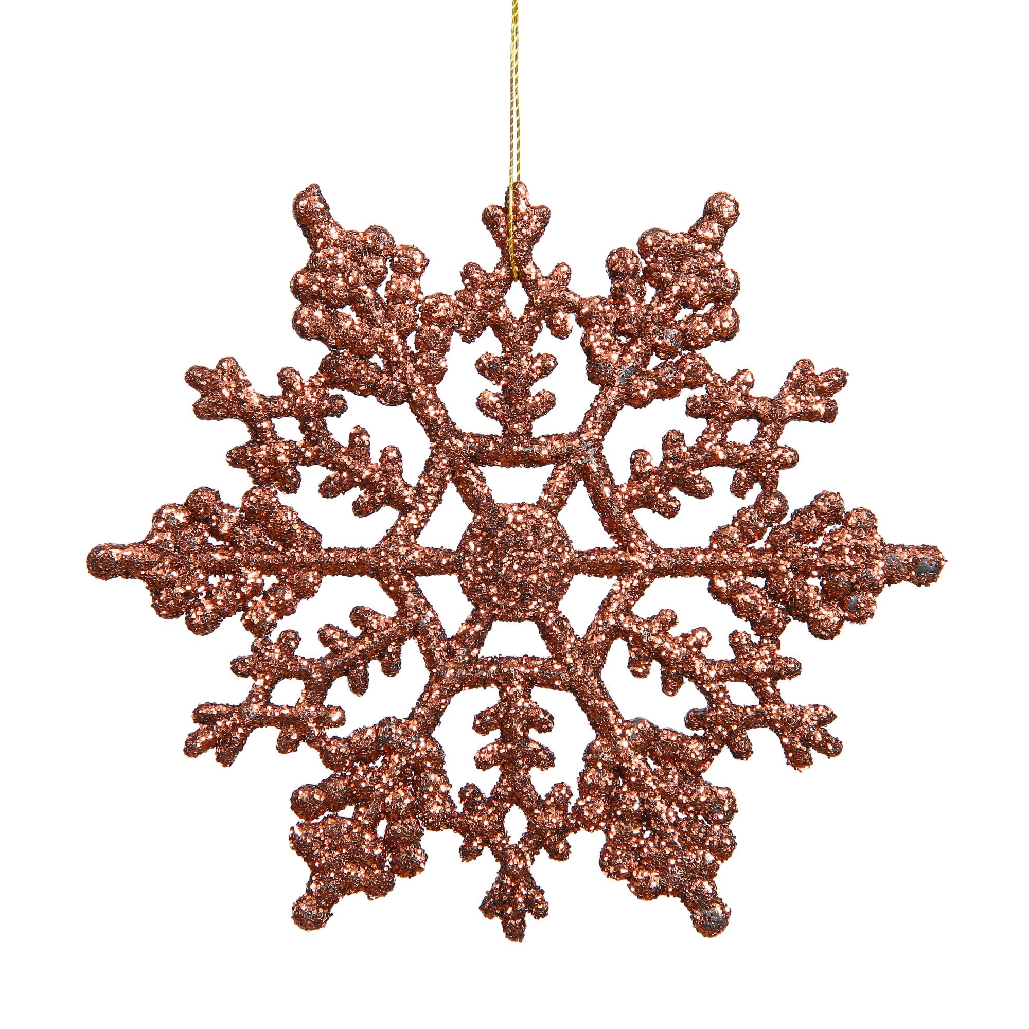 Mocha Glitter Shatterproof Plastic Snowflake Ornaments, Set of 12