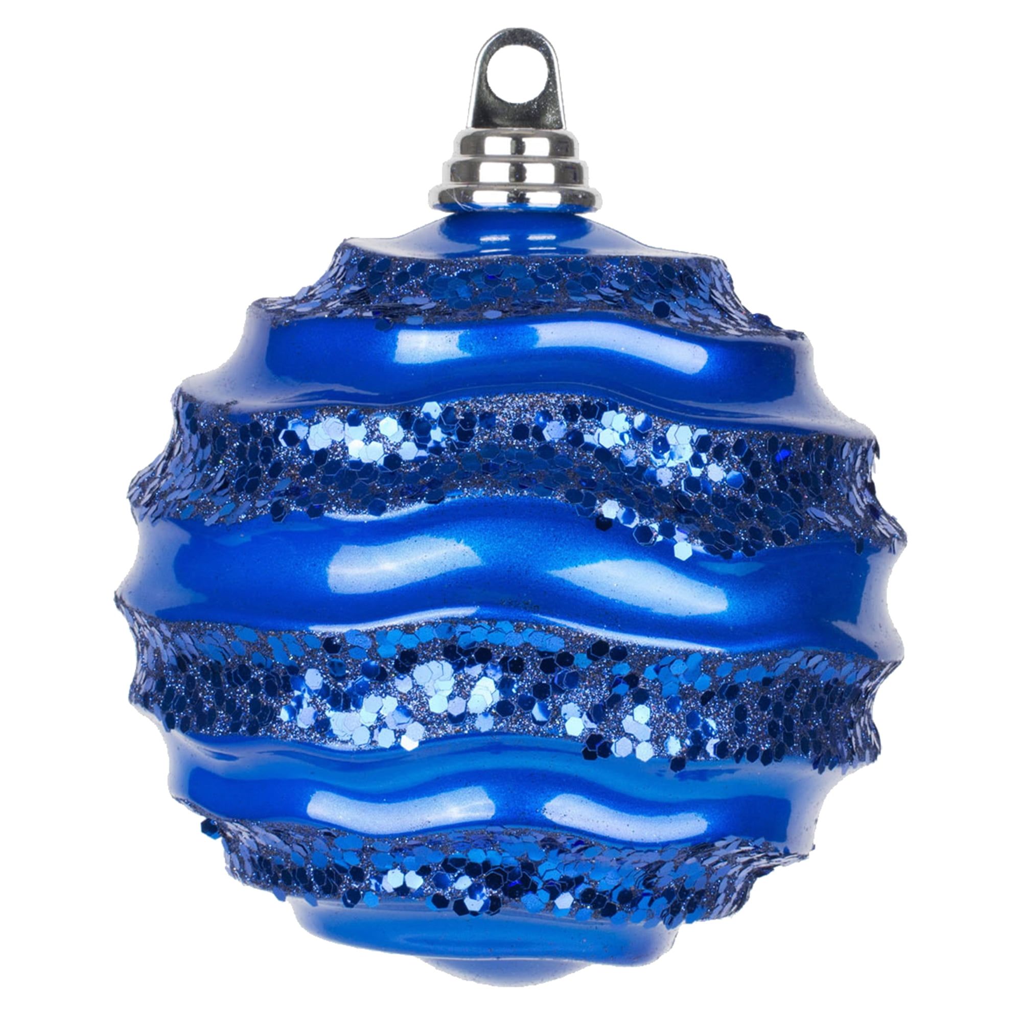 6" Blue Glitter Wave Shatterproof Plastic Christmas Ornament