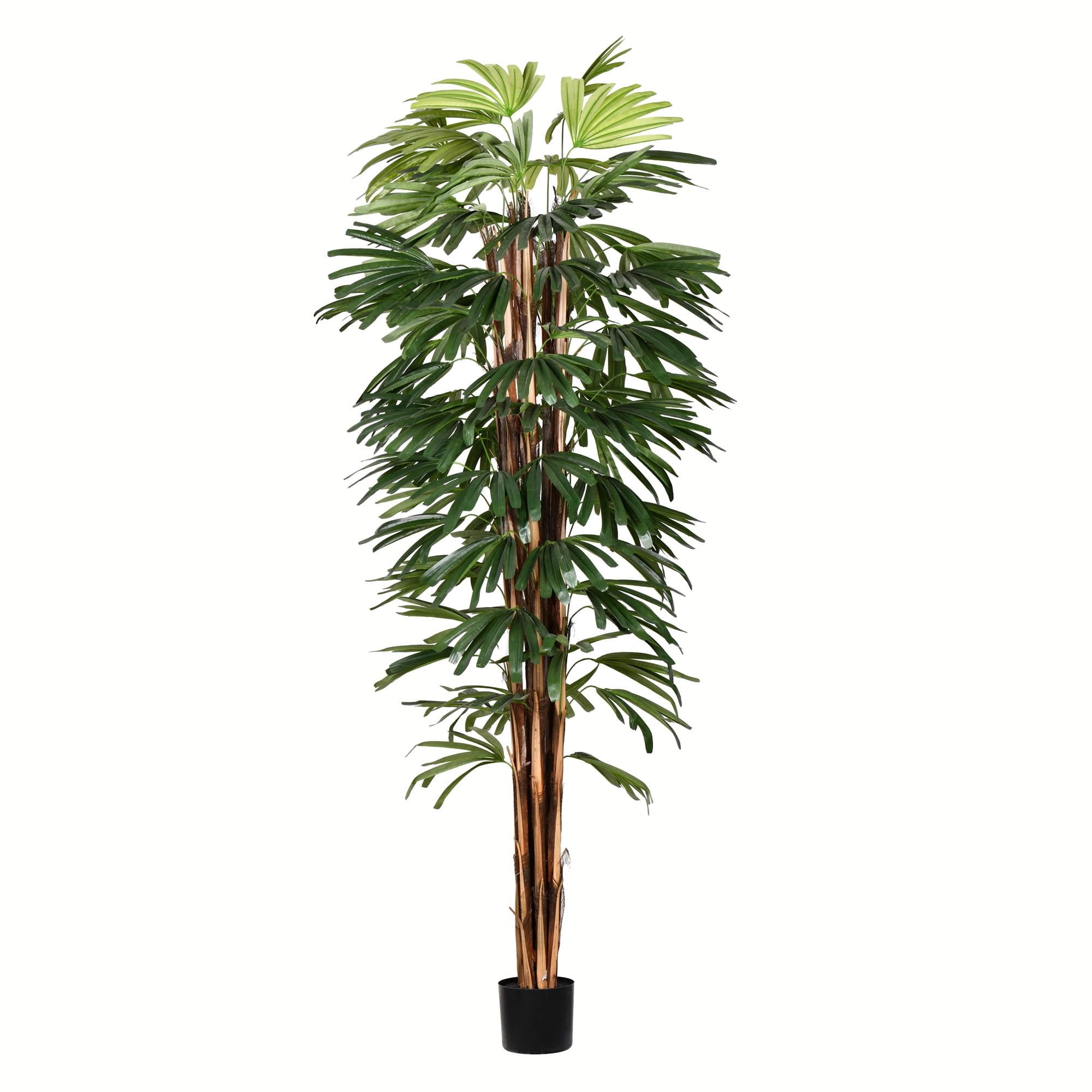 7' Green Faux Potted Rhaphis Palm Tree