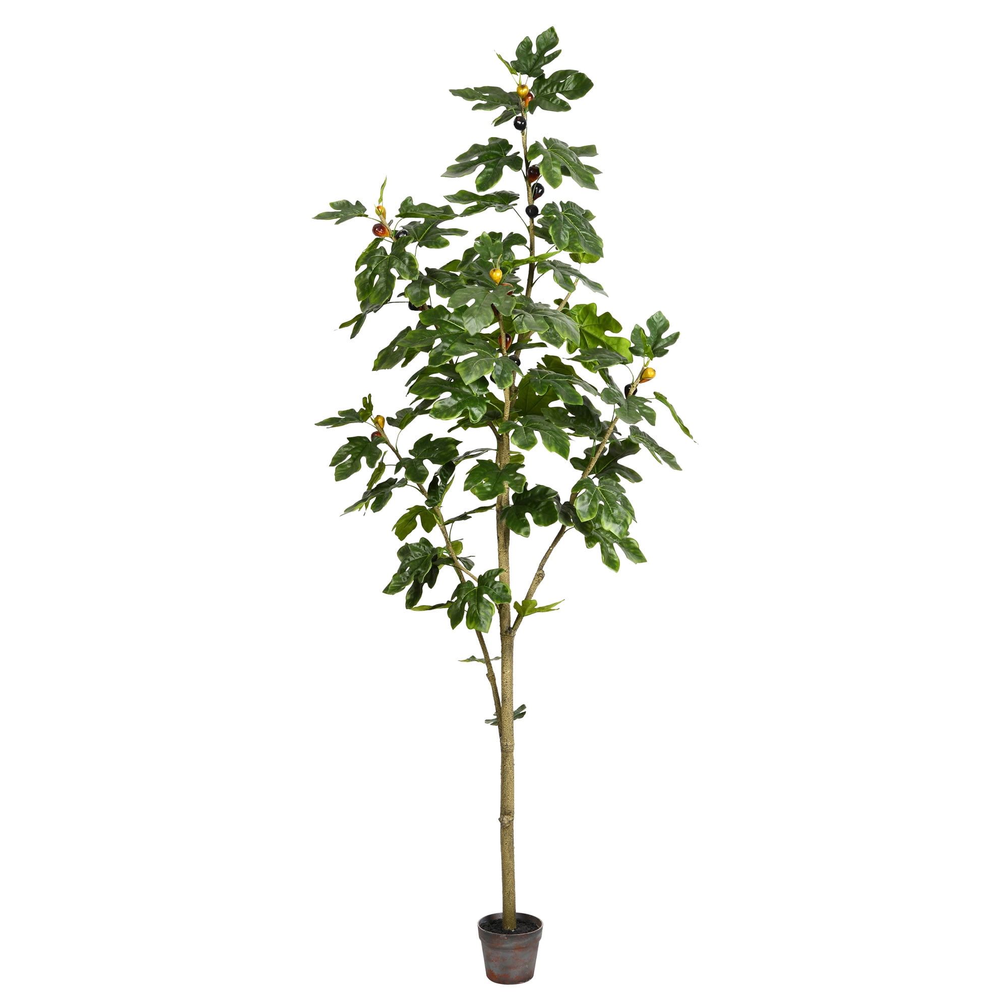 7' Green Faux Fig Tree in Plastic Pot with Lights