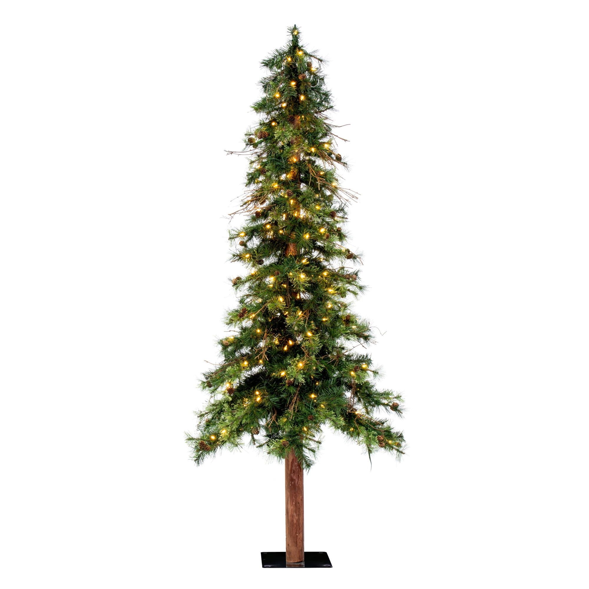 7' Green Pine Artificial Christmas Tree with Warm White LED Lights