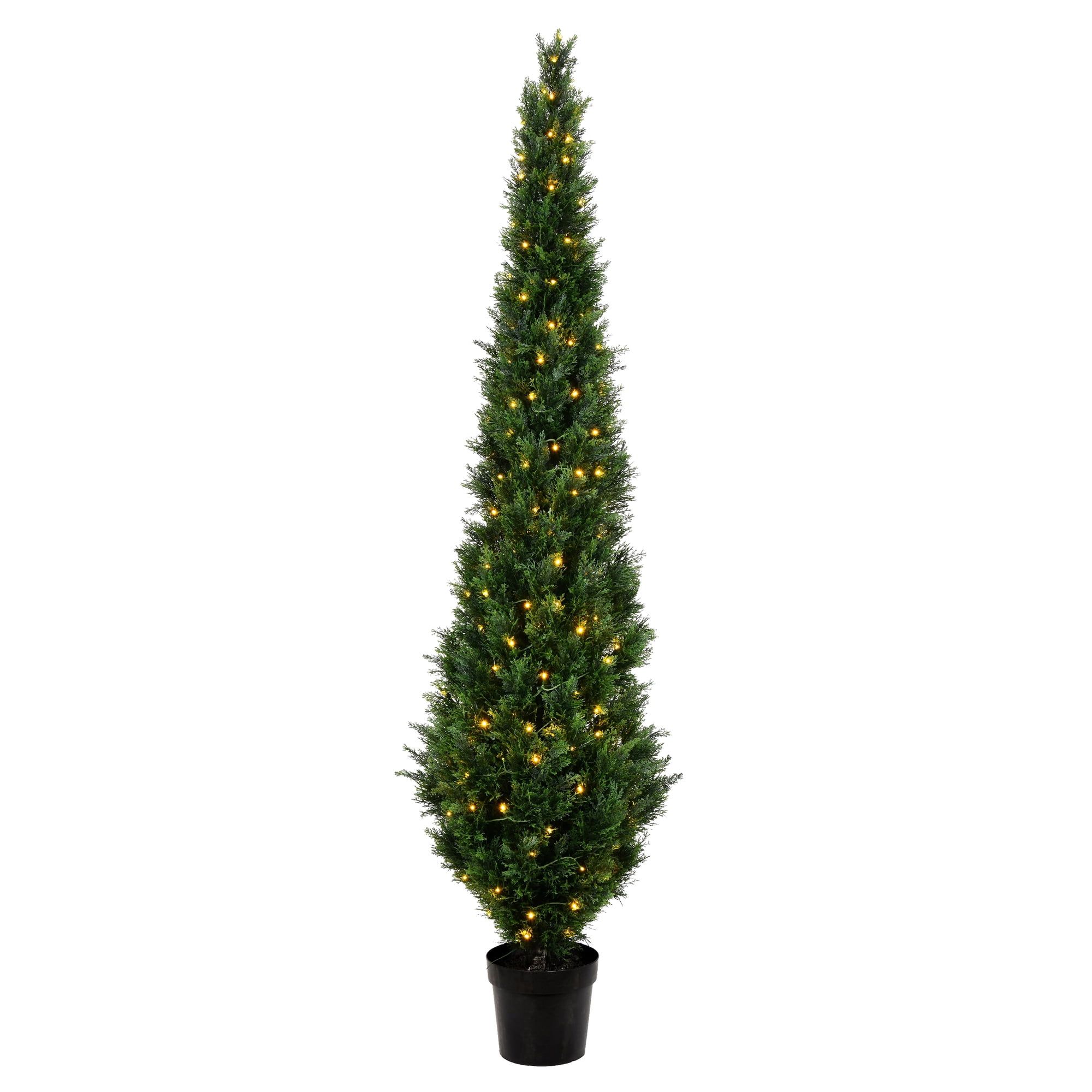 8' Green Cedar Topiary Tree with Warm White LED Lights