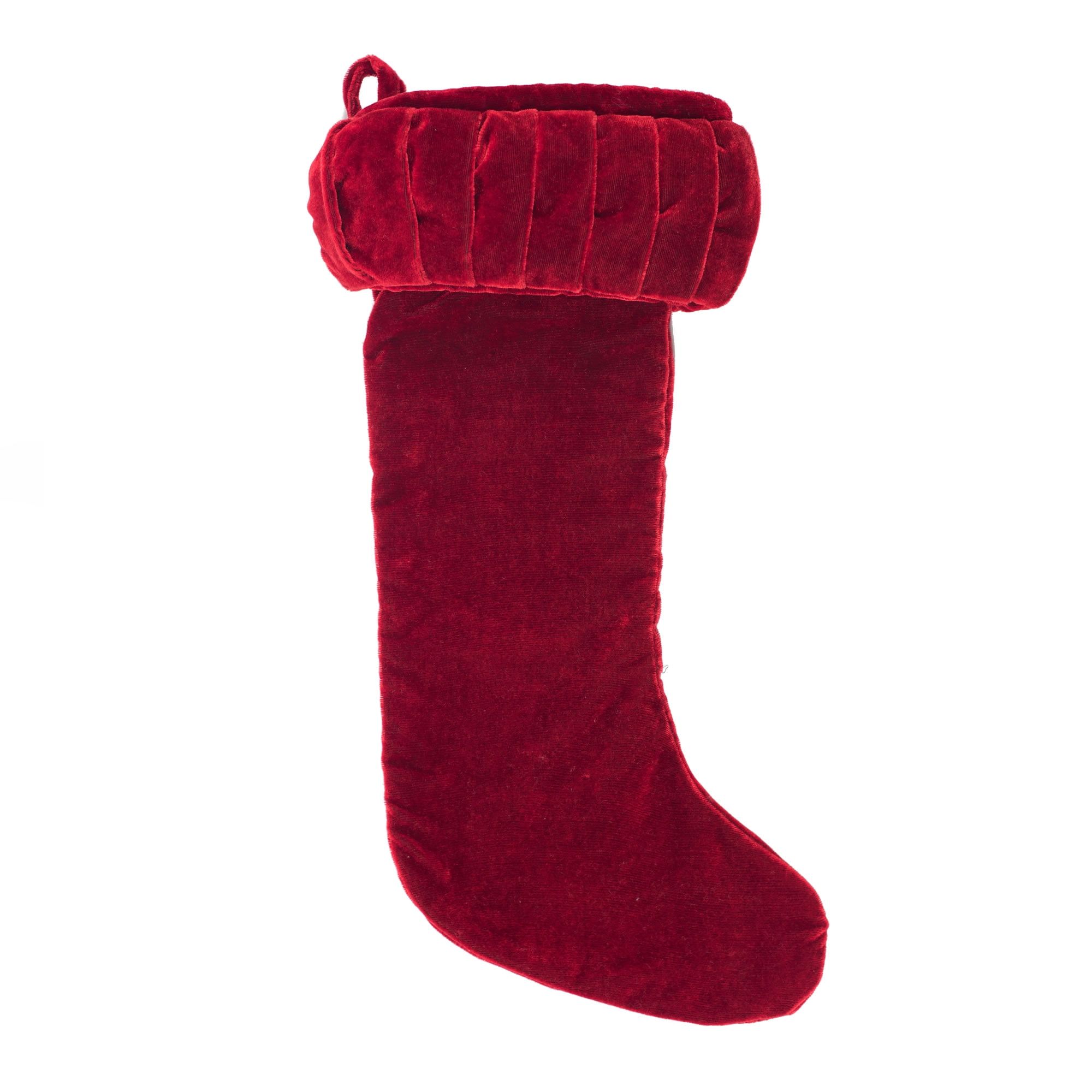 Plush Red Velvet Christmas Stocking with Ruched Cuff, 8" x 19"