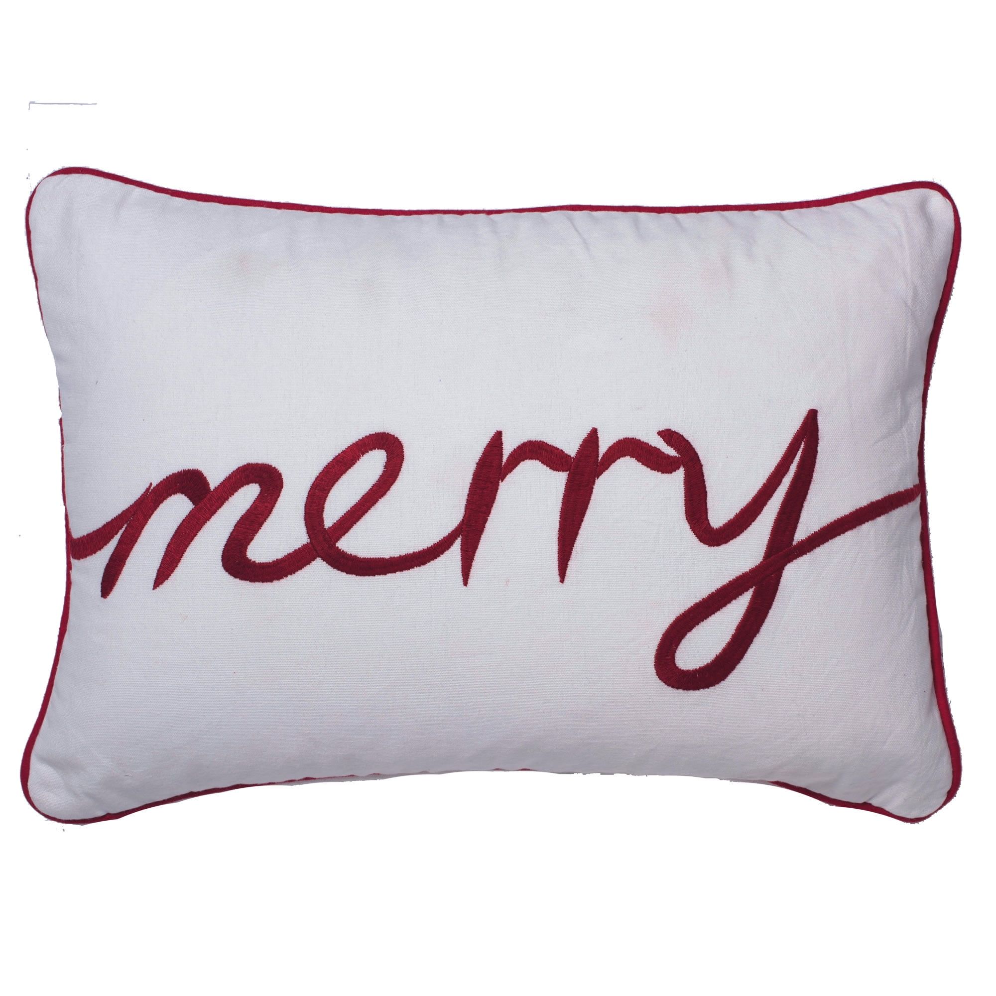 Classic White and Red Embroidered Christmas Throw Pillow