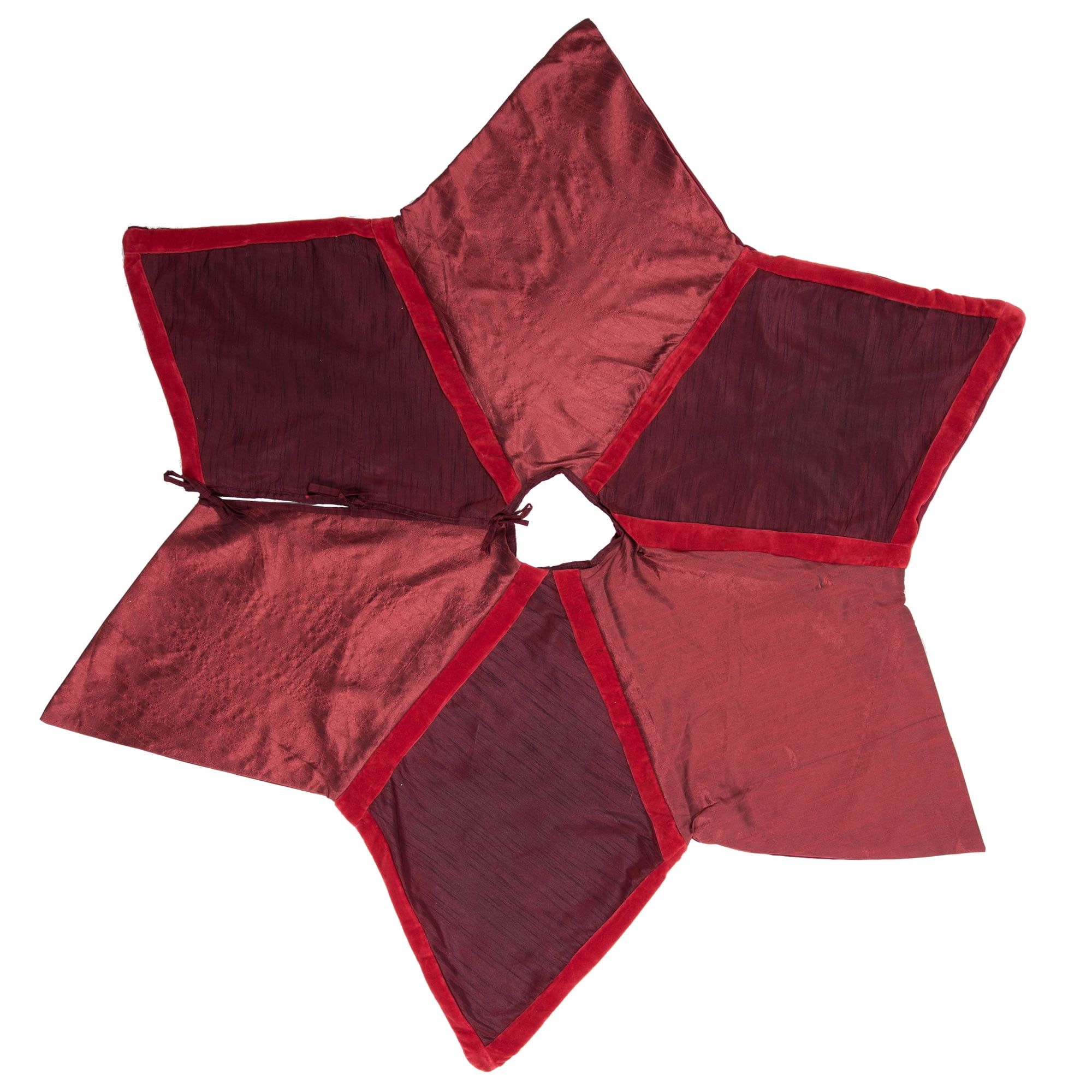 Luxurious 60" Burgundy Frost Polysilk and Velvet Christmas Tree Skirt