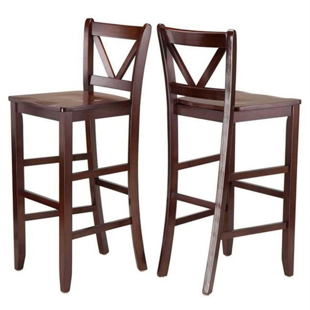 Elegant Walnut Finish V-Back Bar Stool Set, 30" Height