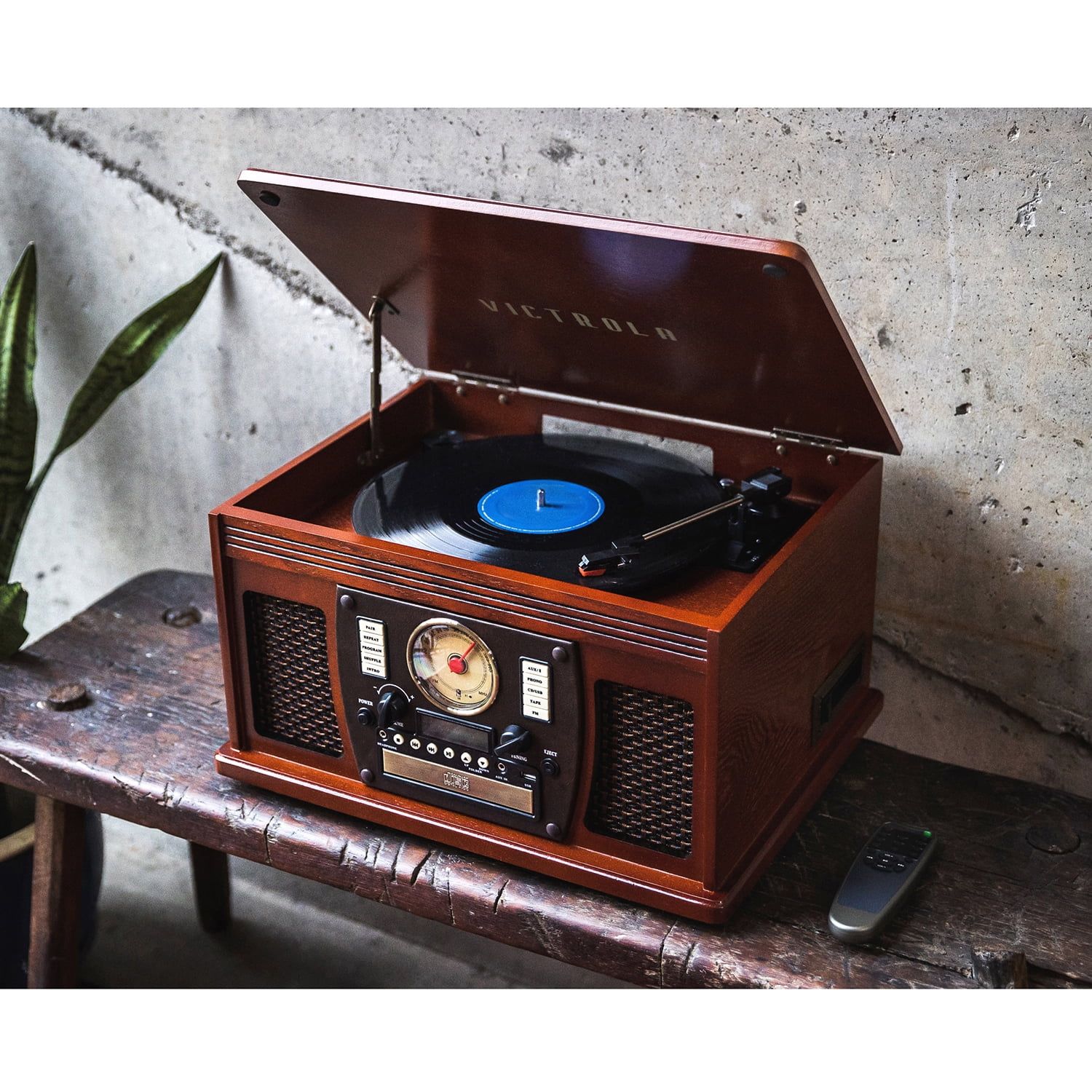 Mahogany 8-in-1 Bluetooth Record Player with Built-in Stereo Speakers