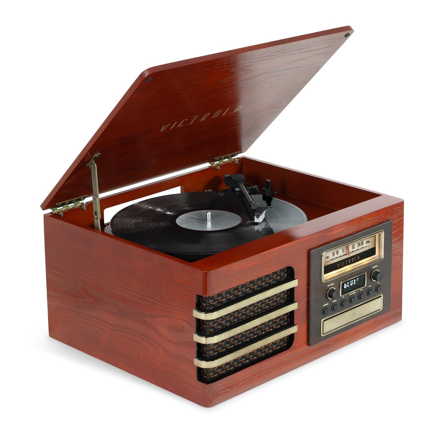 Mahogany Vintage Bluetooth Record Player with AM/FM Radio