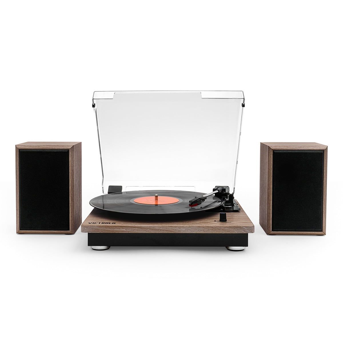 Walnut 3-Speed Belt Drive Turntable with Bluetooth Speakers