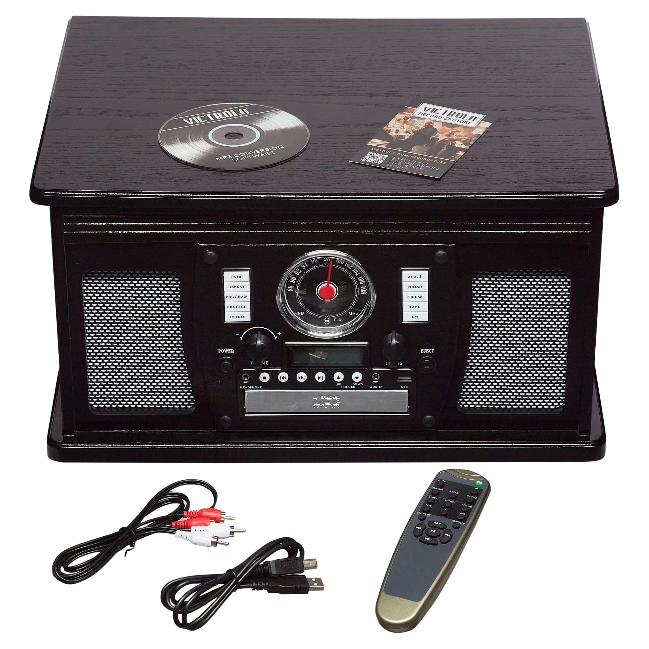 Black Wood Vintage Style 8-in-1 Bluetooth Record Player