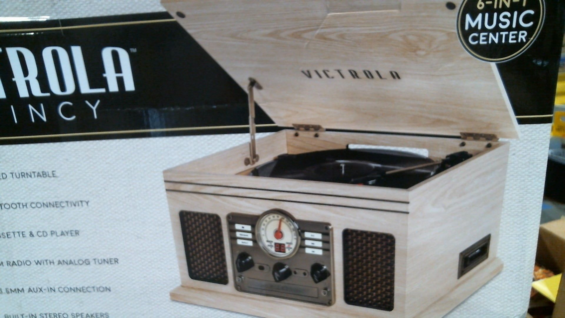 Victrola Natural Wood Bluetooth Record Player with AM/FM Radio