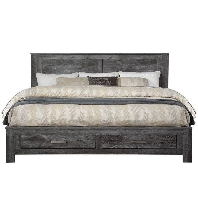 Rustic Gray Oak Queen Bed with Dual Storage Drawers