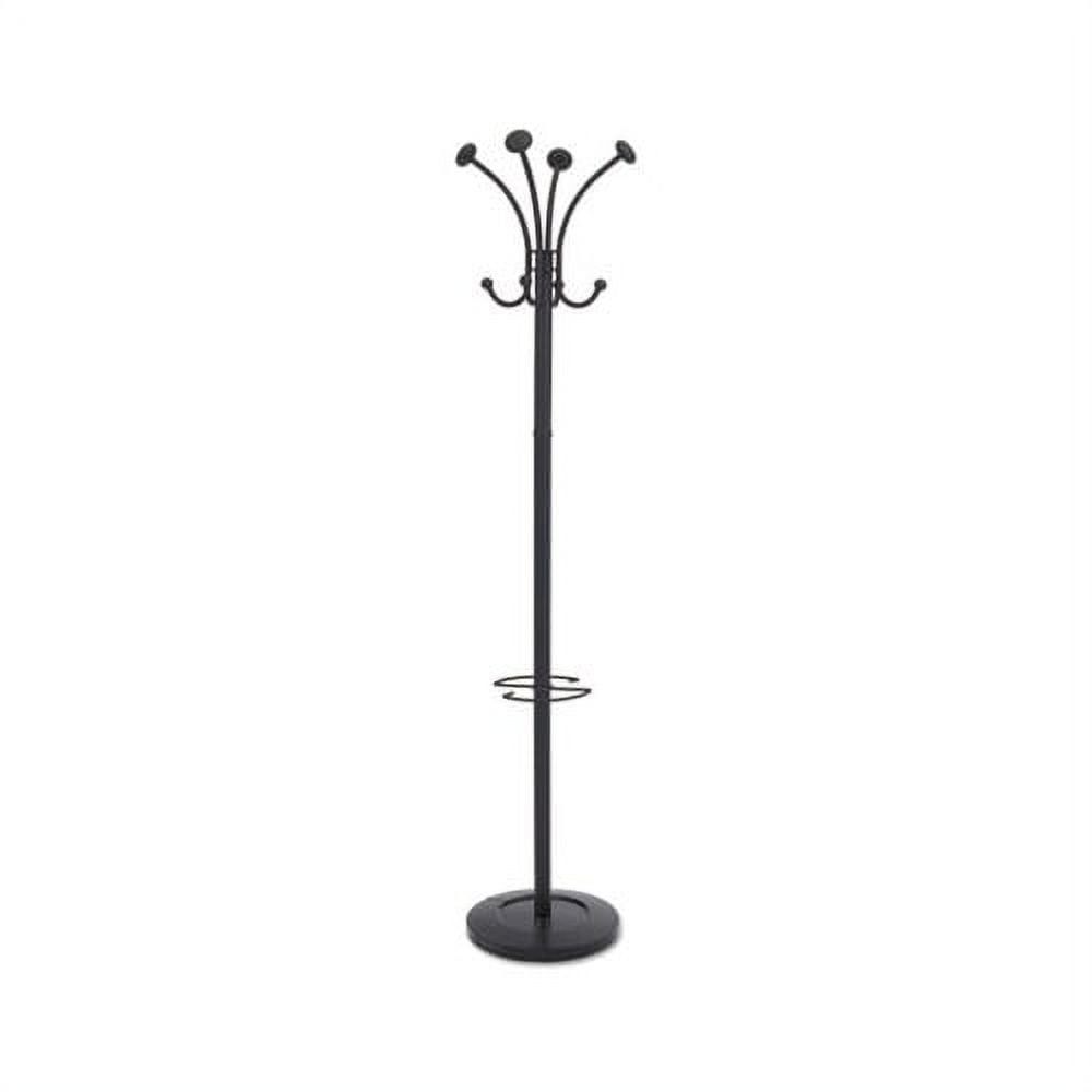 Black Powder-Coated Steel Floor Coat Rack with Umbrella Stand