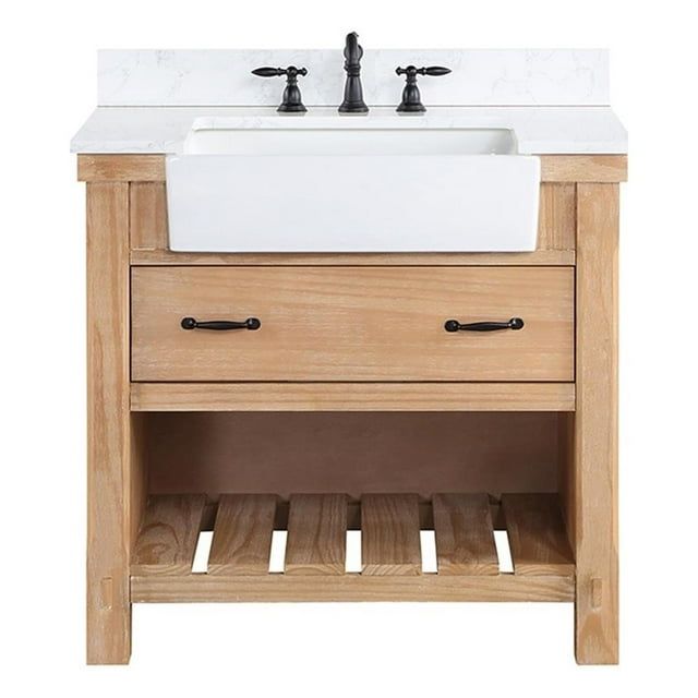 Villareal 36" Weathered Pine Single Bath Vanity with White Farmhouse Basin