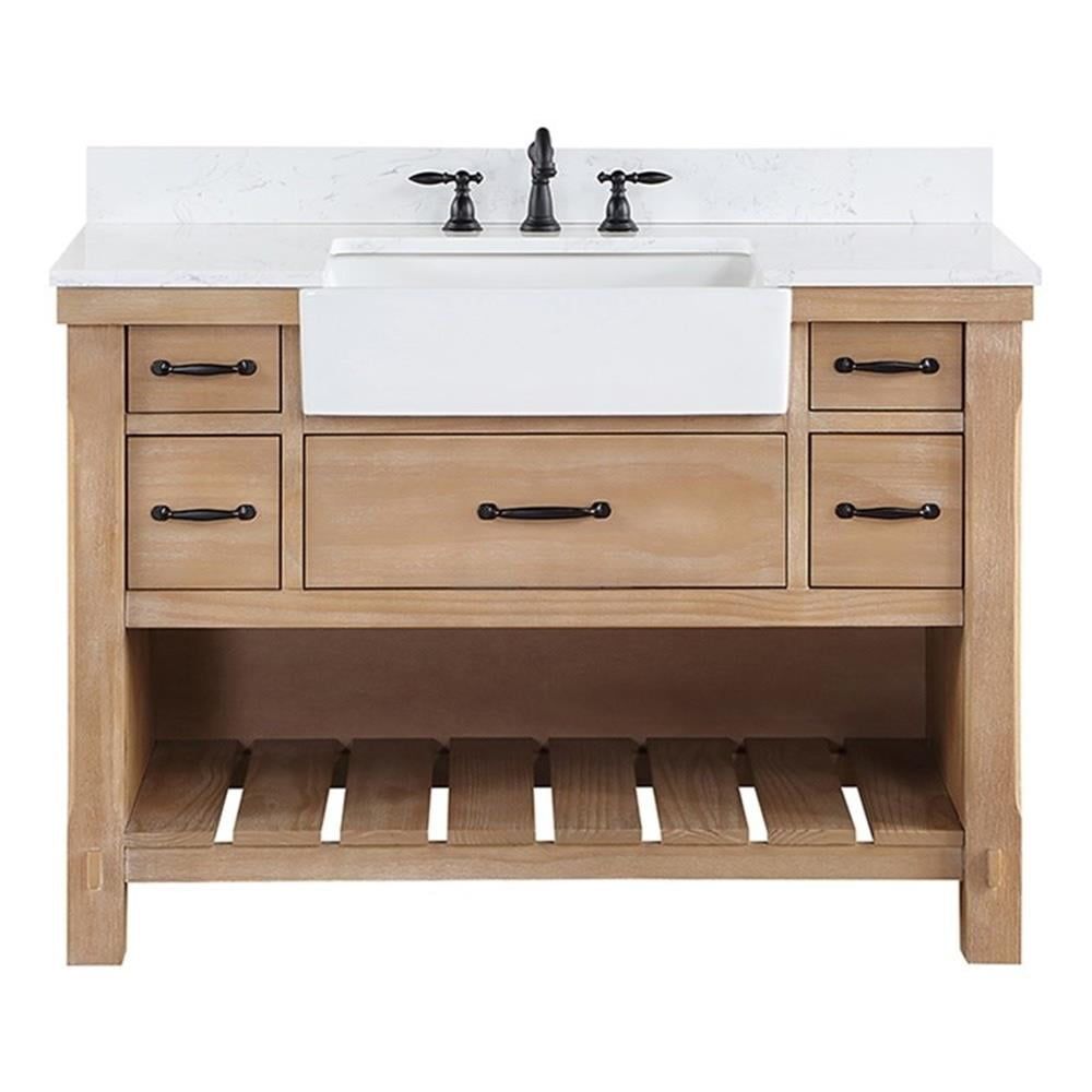 Villareal 48" Weathered Pine Wood Vanity with White Stone Top