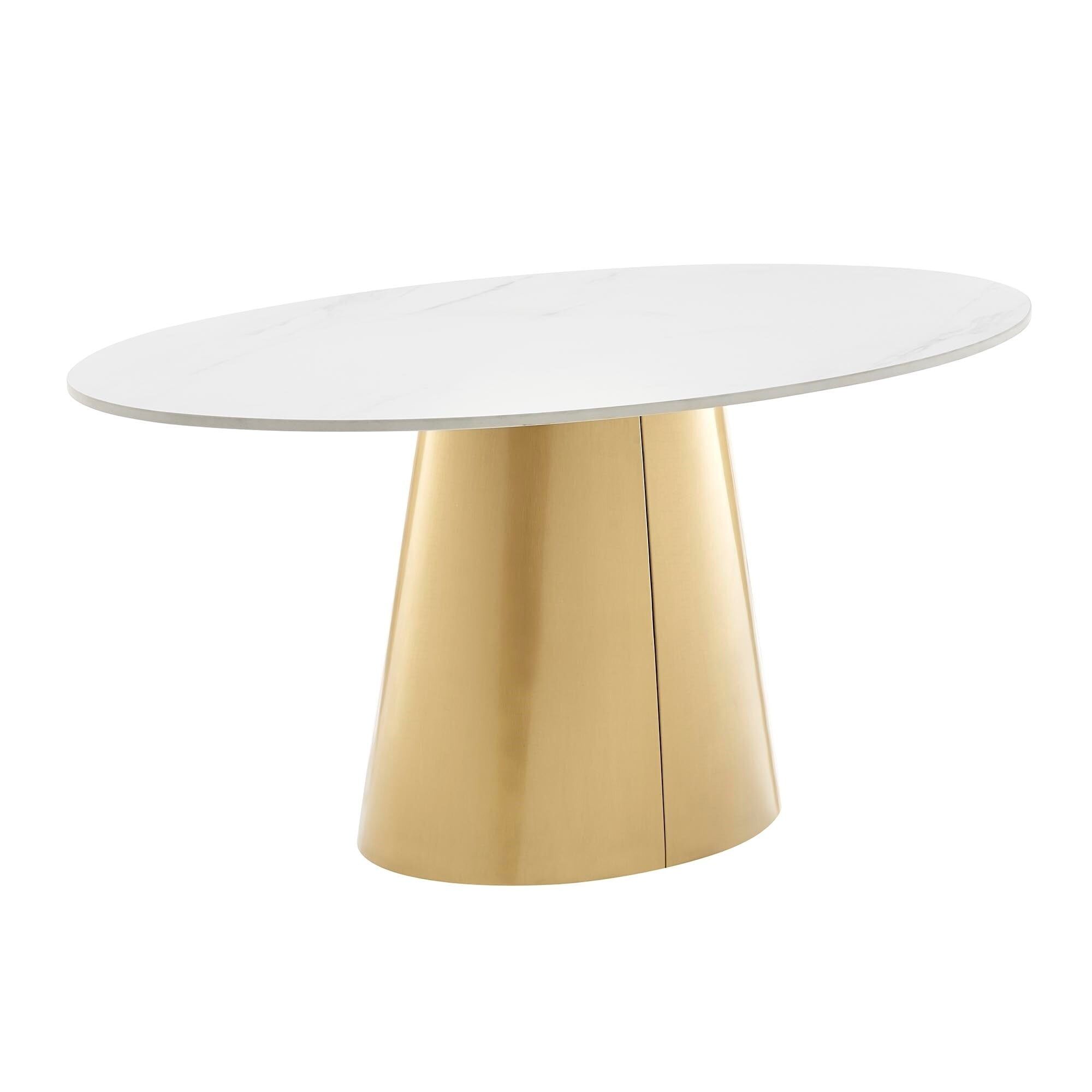 Round Marble White & Gold Tone Geometric Coffee Table