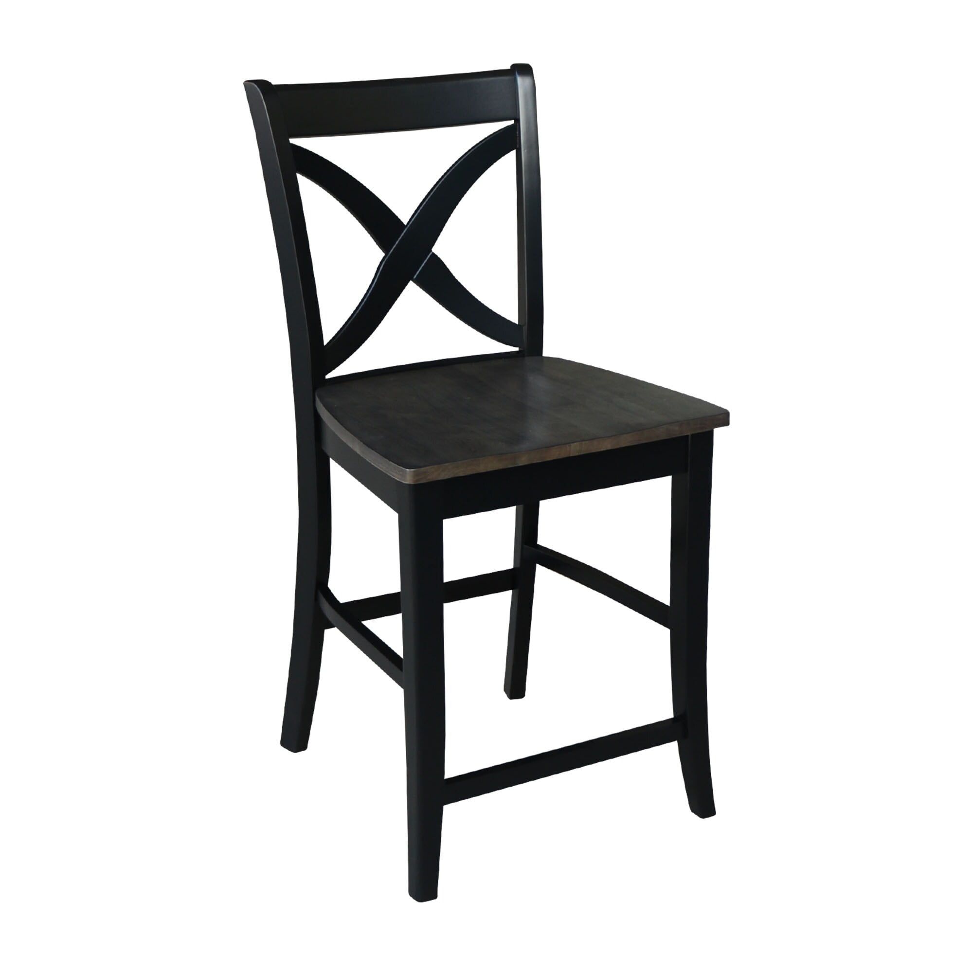 Cosmo Solid Wood X-Back Counter Height Stool in Black/Washed Coal