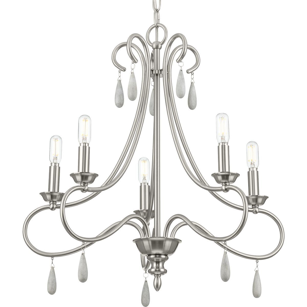 Vinings 22" Brushed Nickel and Faux Wood Bead Chandelier