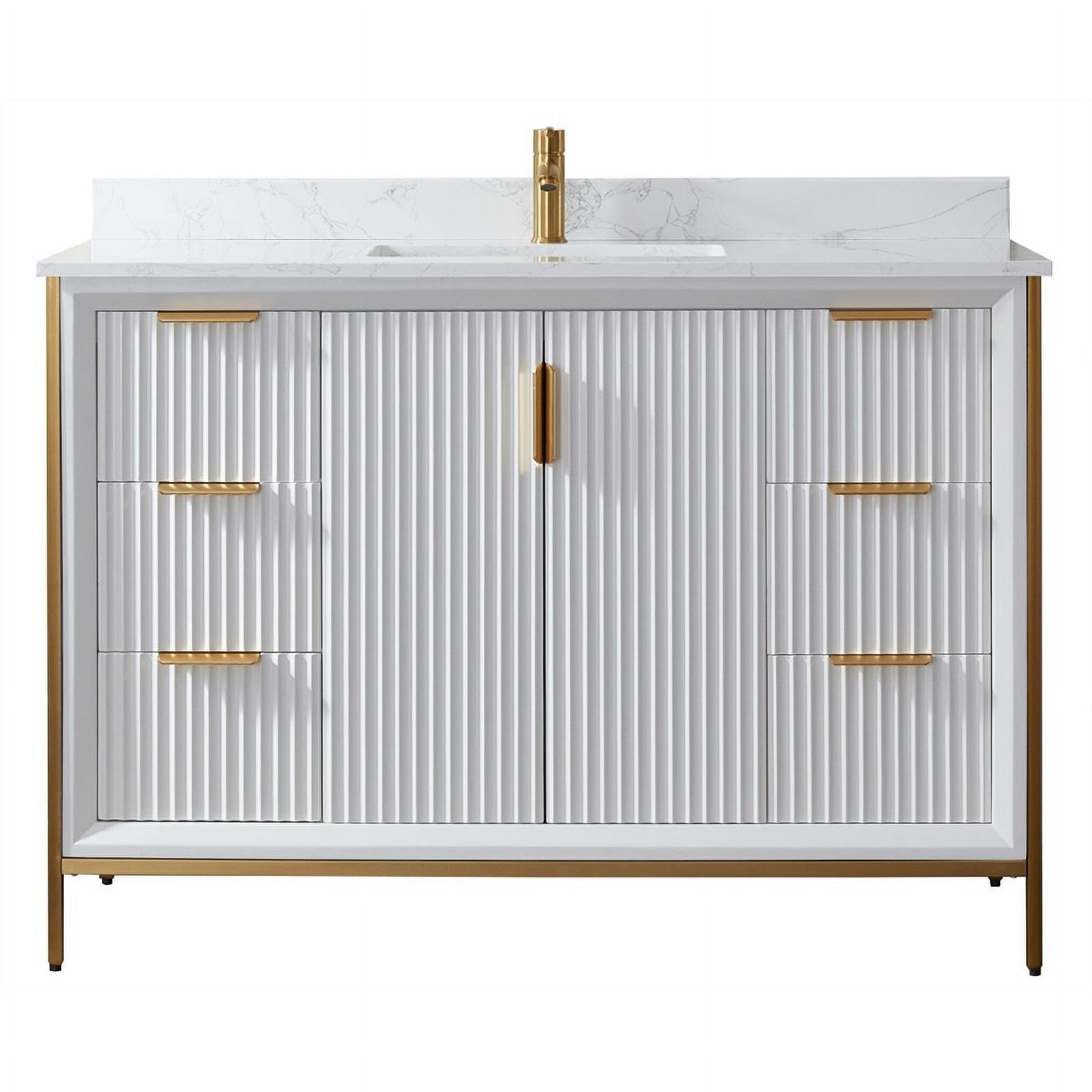 Granada 48" White Engineered Stone Top Single Vanity with Gold Hardware