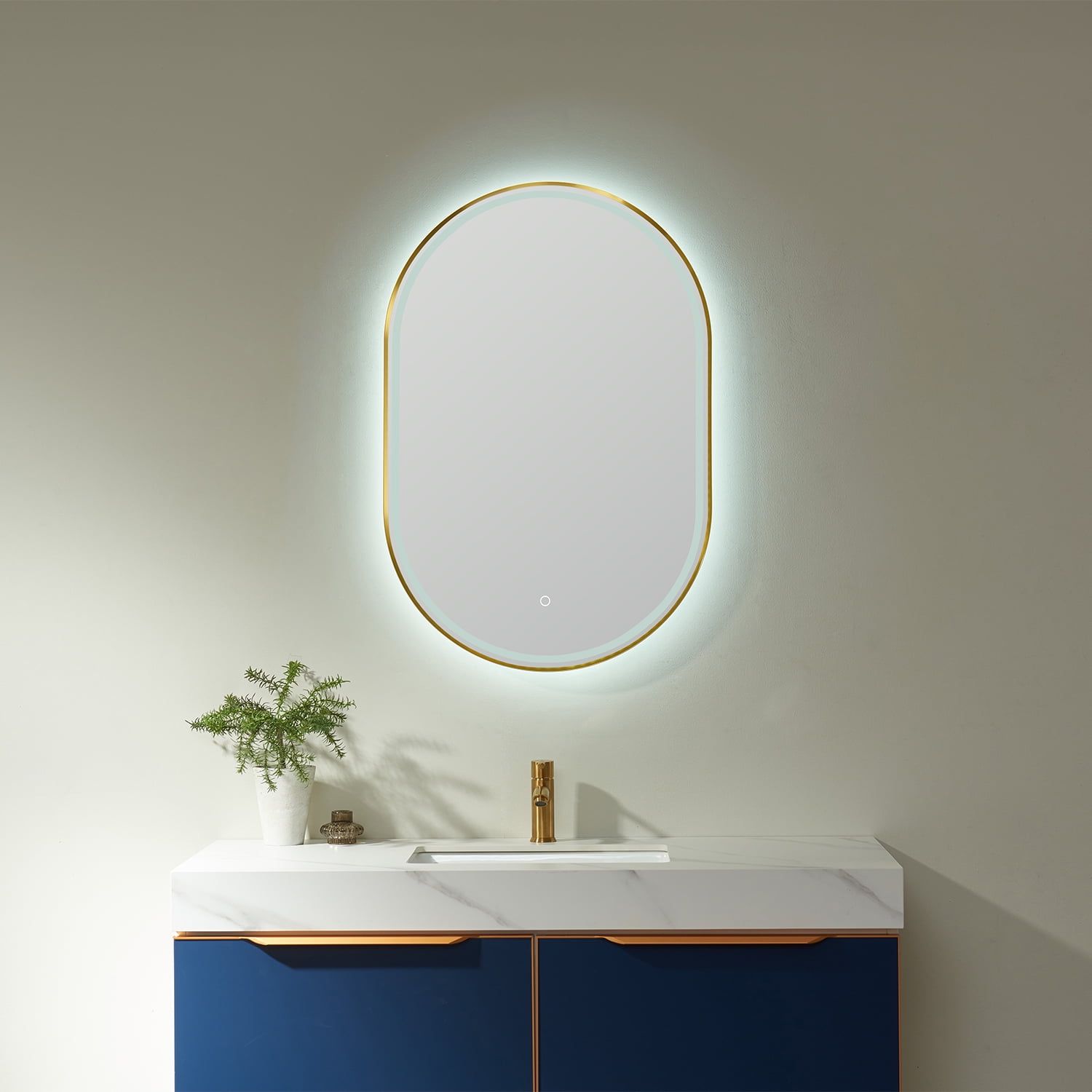 Grande 24" Gold Oval LED Lighted Bathroom Vanity Mirror