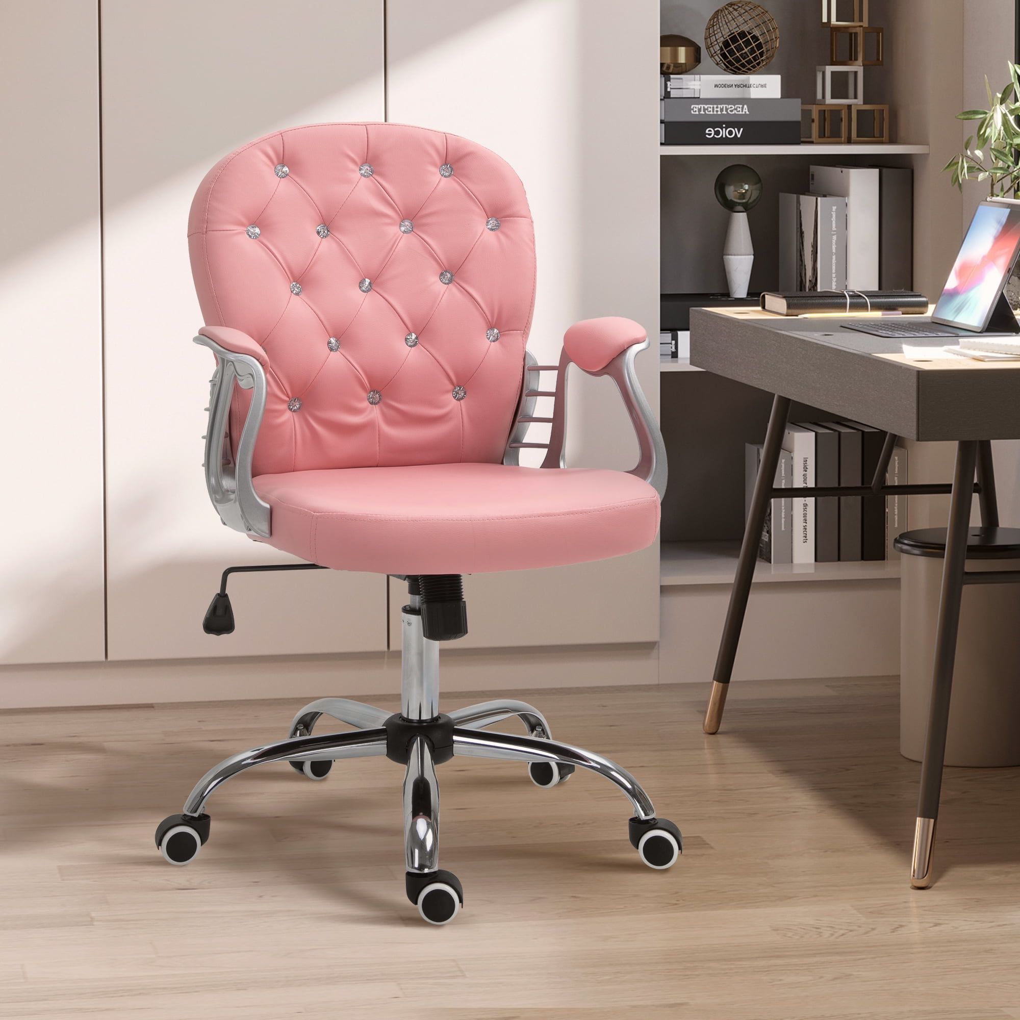 Pink PU Leather Adjustable Swivel Executive Office Chair with Tufted Back