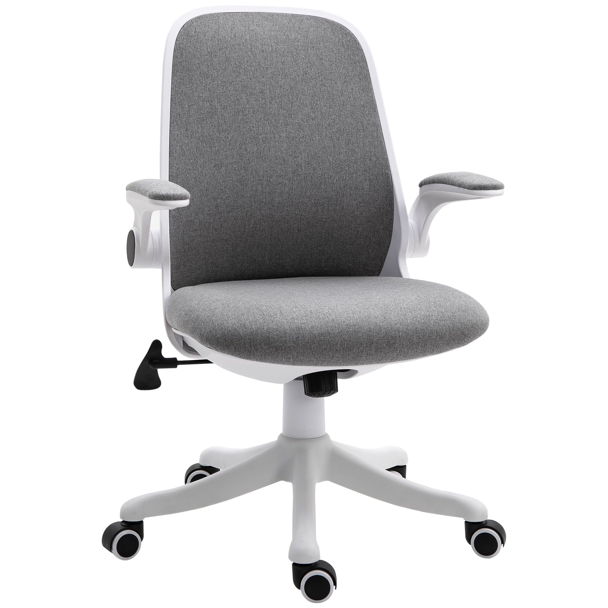 Linen-Touch Fabric Swivel Task Chair with Adjustable Arms and Lumbar Support, Gray