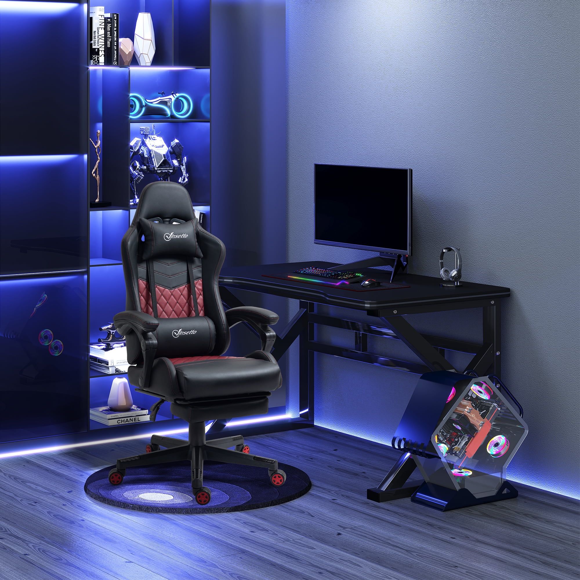 High-Back Modern Gaming Chair with Lumbar Support in Faux Leather