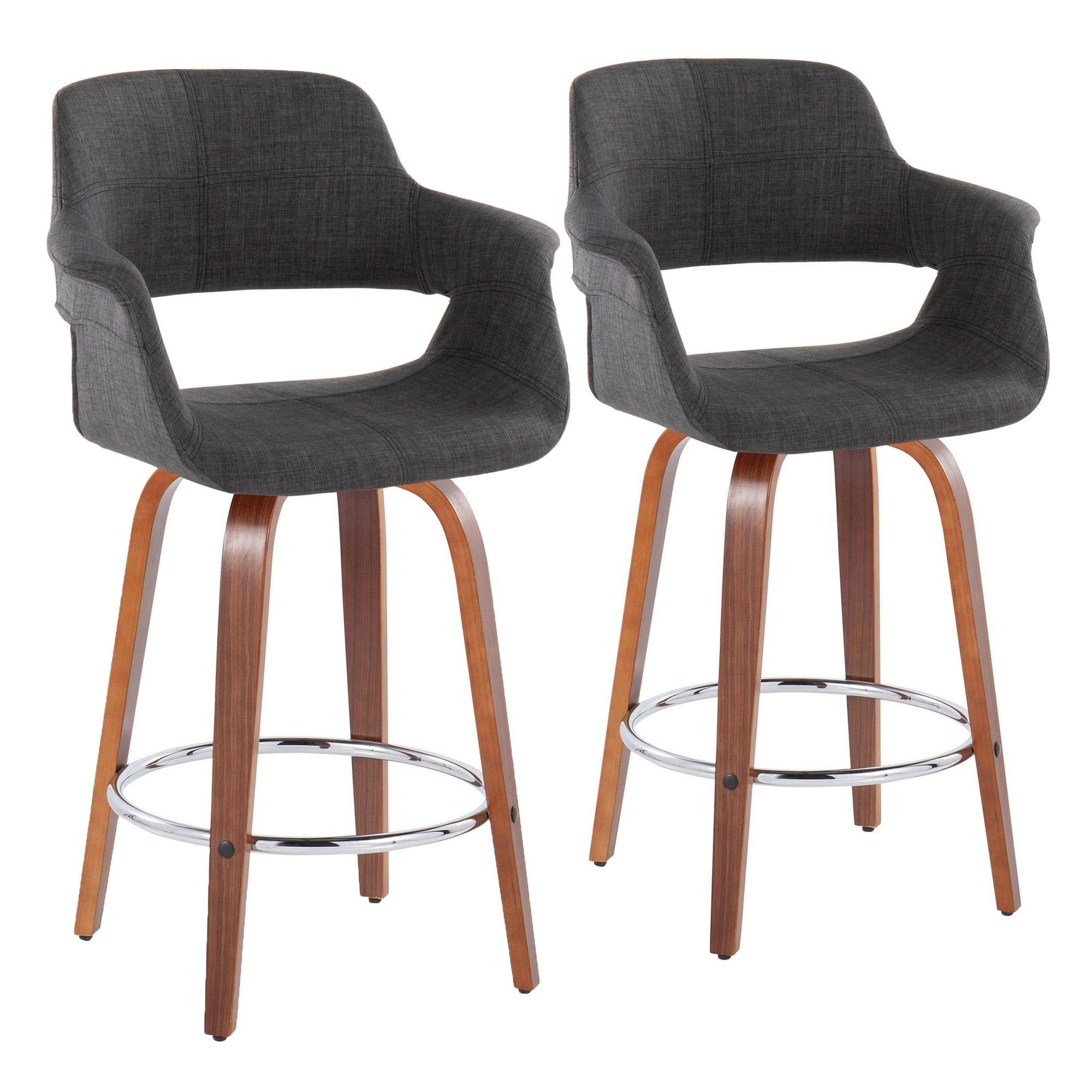 Set of 2 Dark Gray Swivel Walnut Wood Counter Stools