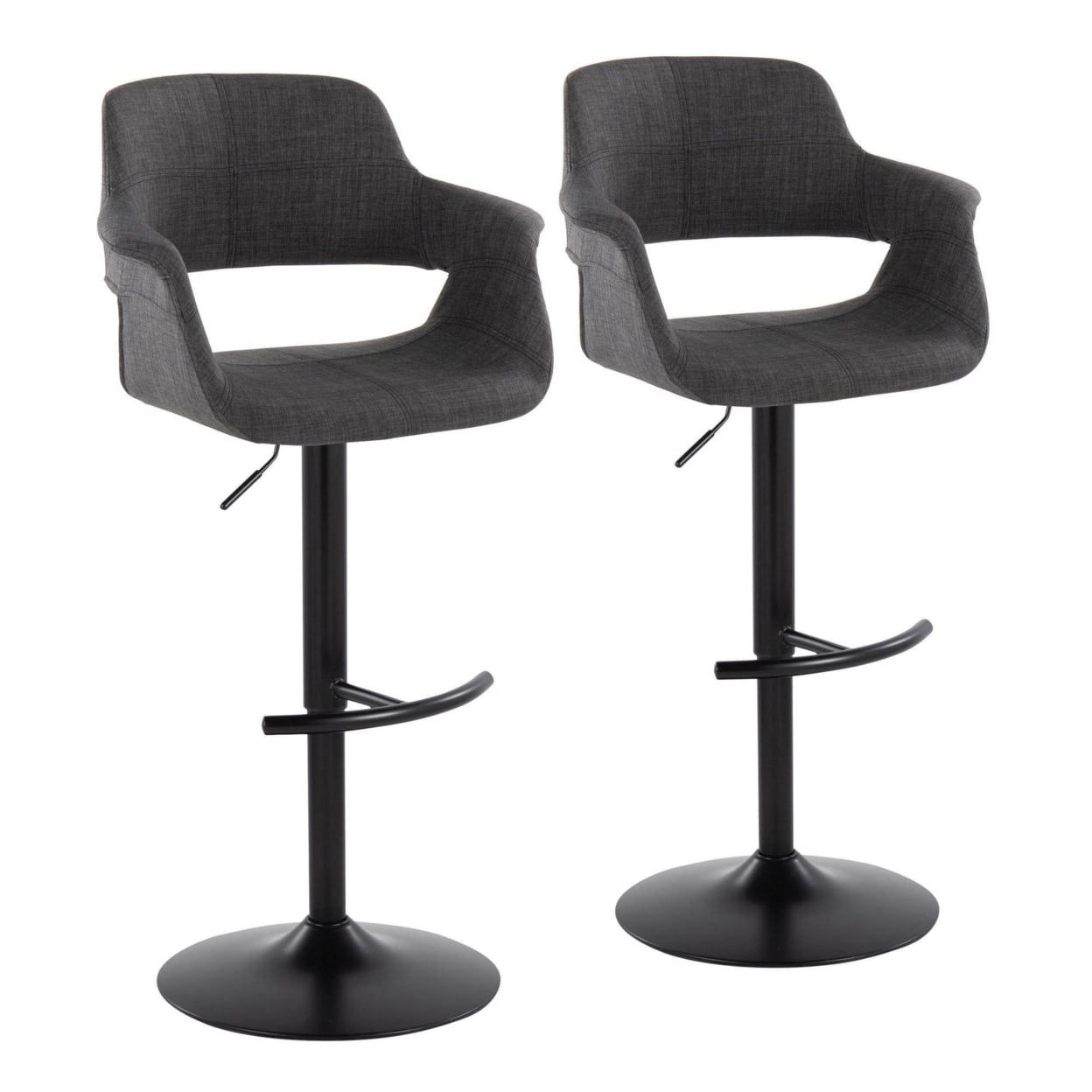 Retro Chic Charcoal Fabric & Chrome Metal Adjustable Swivel Bar Stool
