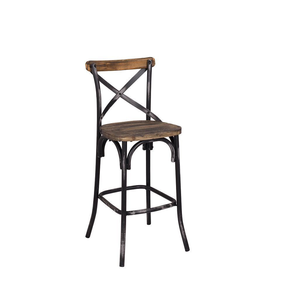 Vintage Walnut and Antique Black Metal Bar Chair, 43"