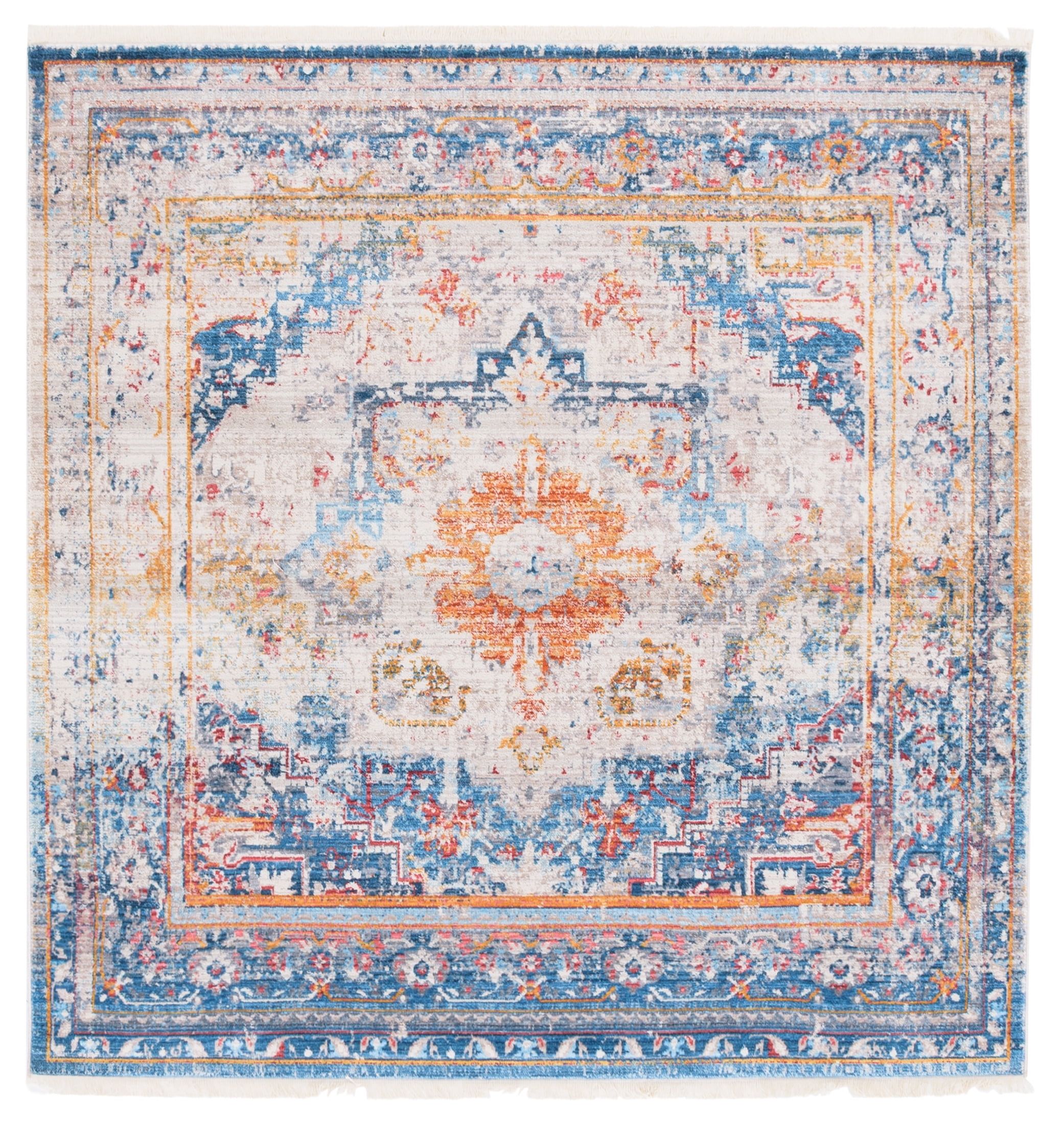 Vintage Persian Blue Synthetic Square Rug, 5' x 5'