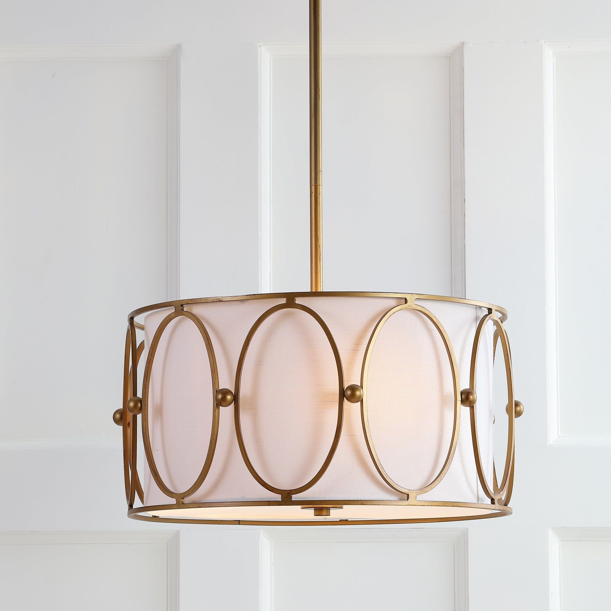 Violetta 3-Light Gold Metal LED Pendant with Linen Shade