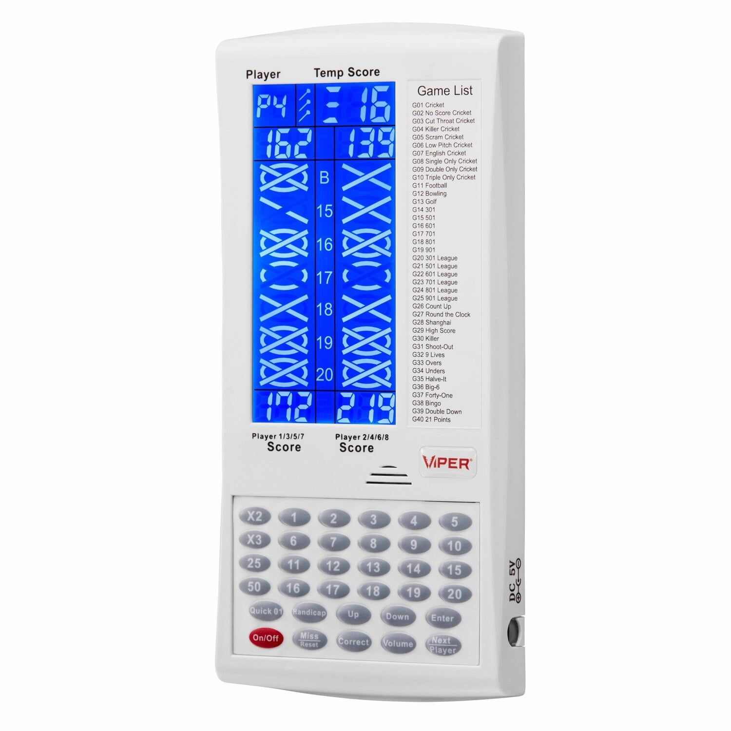 Viper White Electronic Dart Scorer with Backlit Display