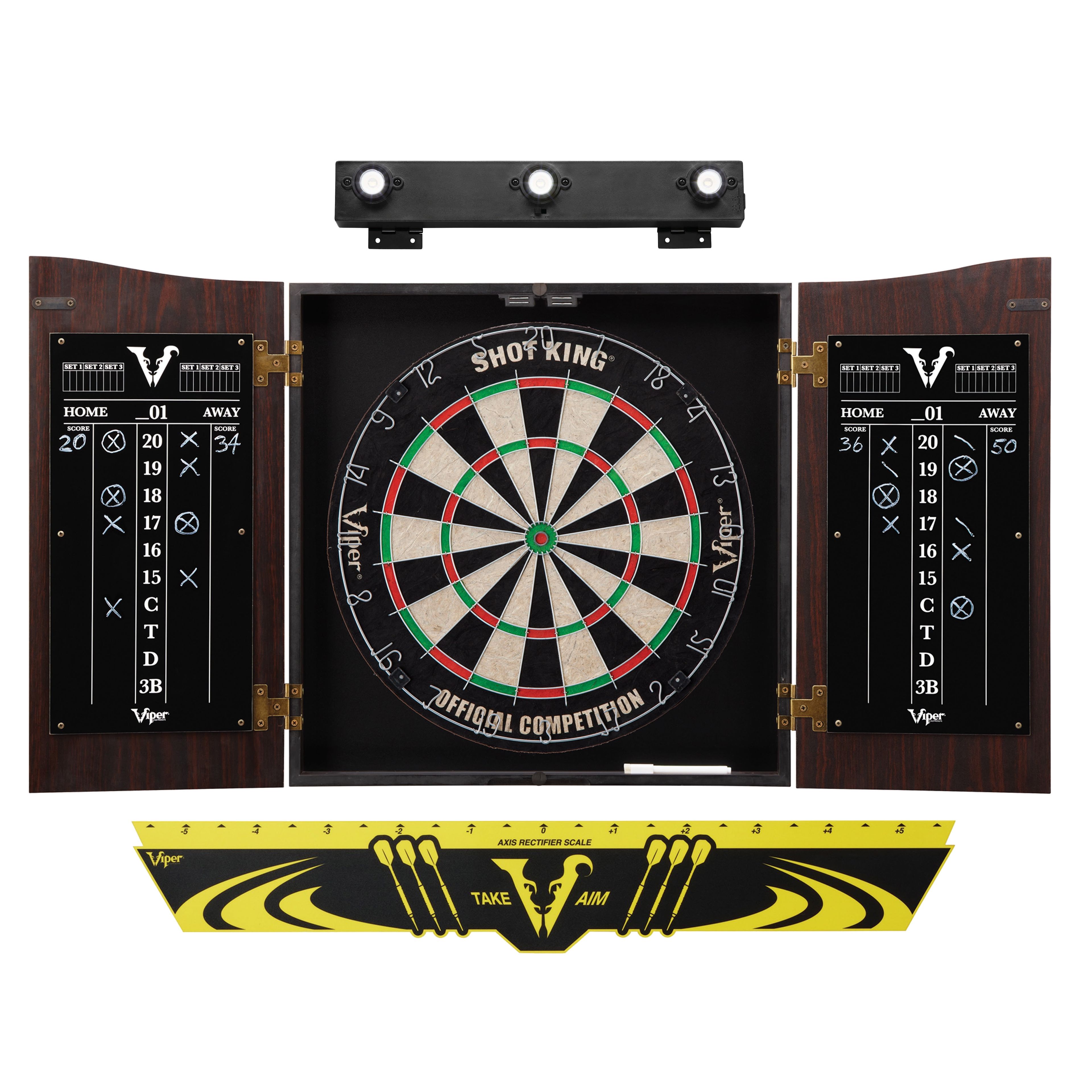 Premium Walnut Finish Dartboard Cabinet Set with Accessories