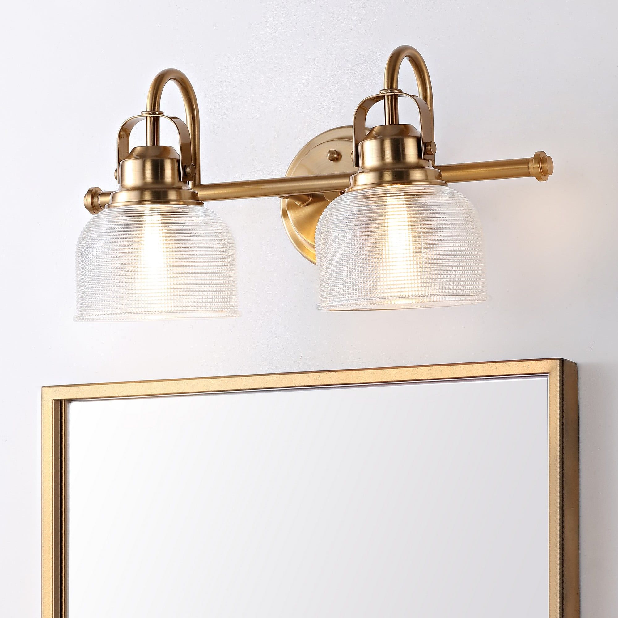 Elegant Brass Gold 17.25" LED Vanity Light with Textured Glass Shades