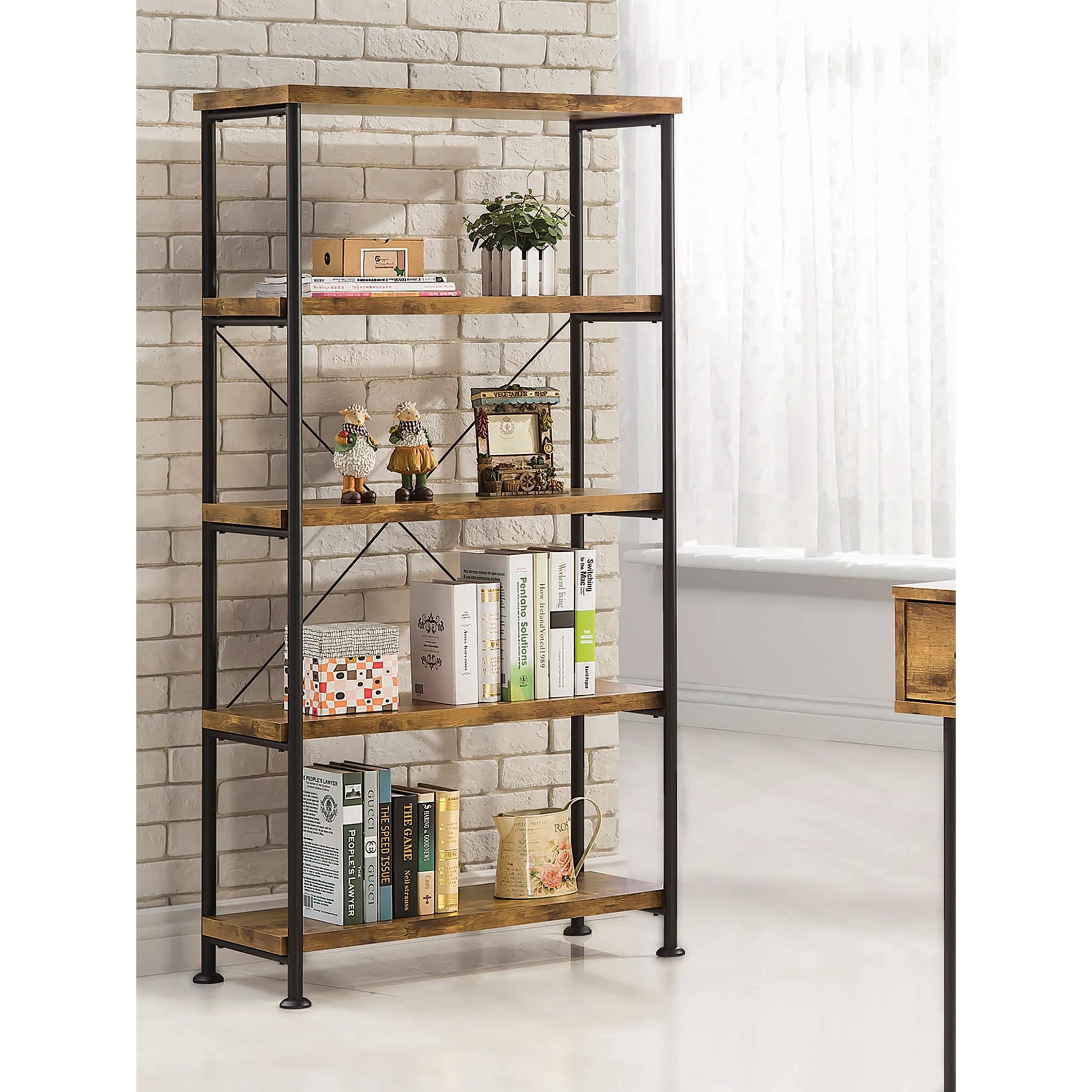 Virginia Industrial Black and Nutmeg 4-Shelf Bookcase