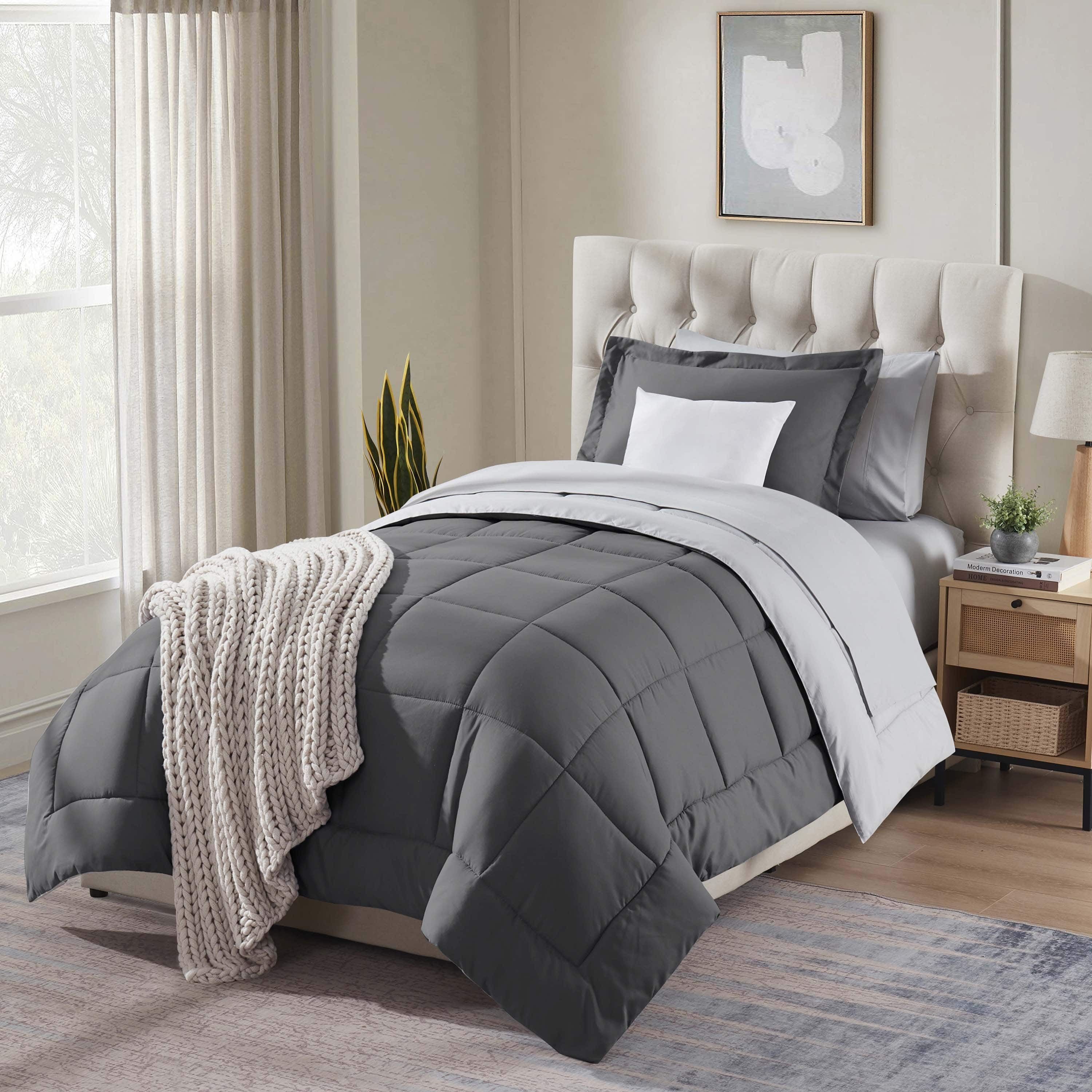 Twin XL Gray Reversible Microfiber Bed in a Bag Set