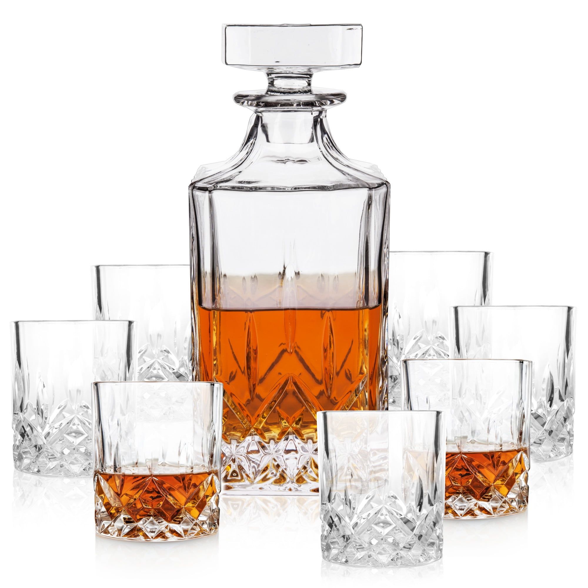 Admiral Crystal Decanter and Lowball Glass Set, 8-Piece