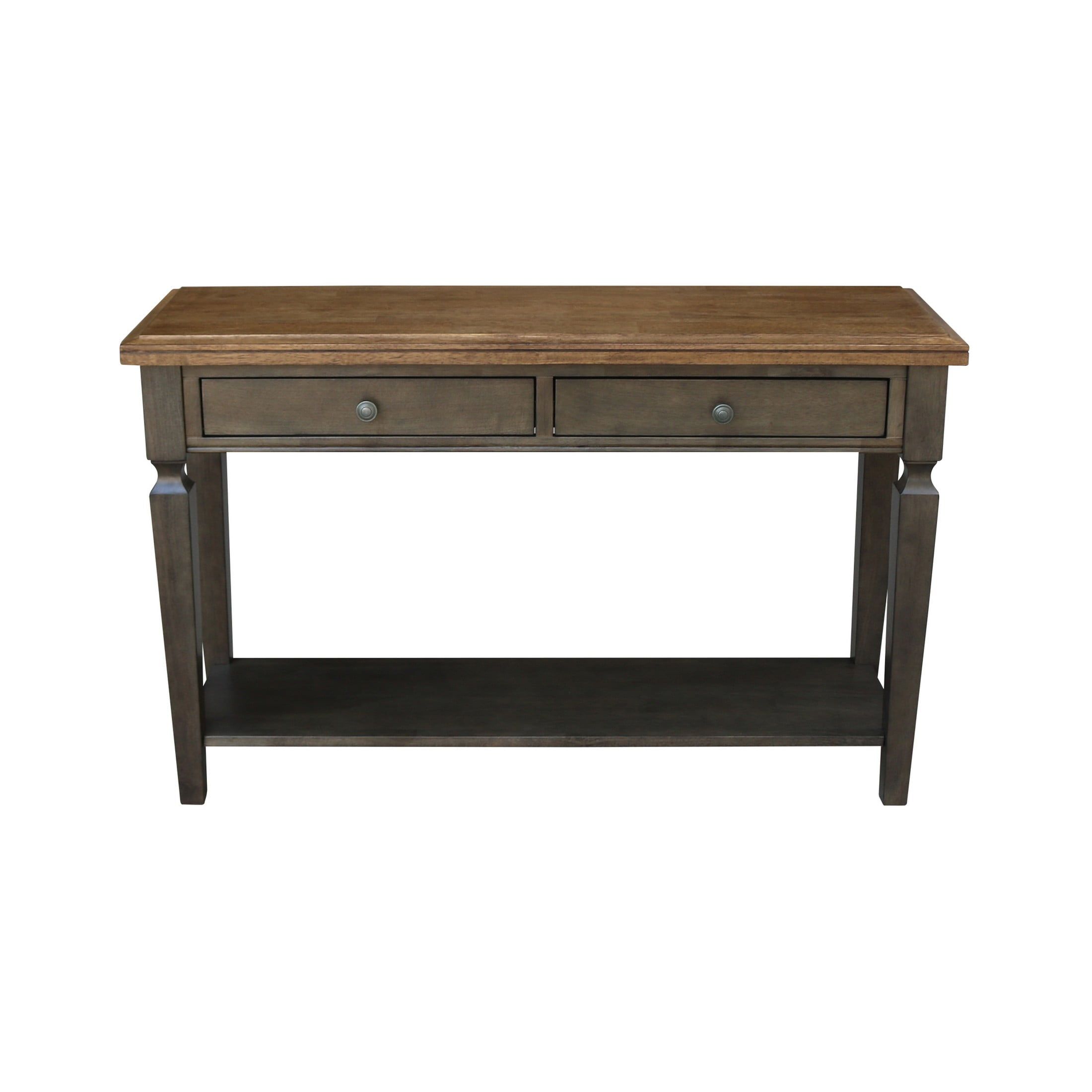 Vista 56'' Hickory and Washed Coal Wood Console Table with Storage