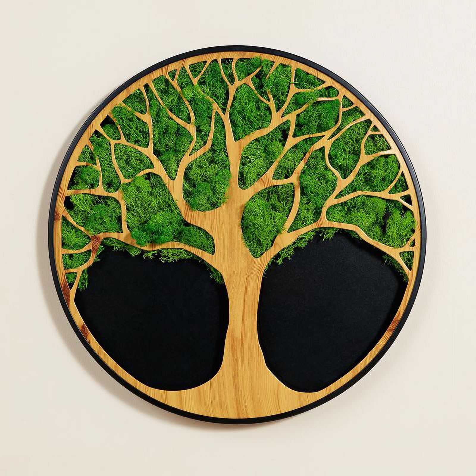 24" Green and Natural Life Tree Moss Metal Wall Art