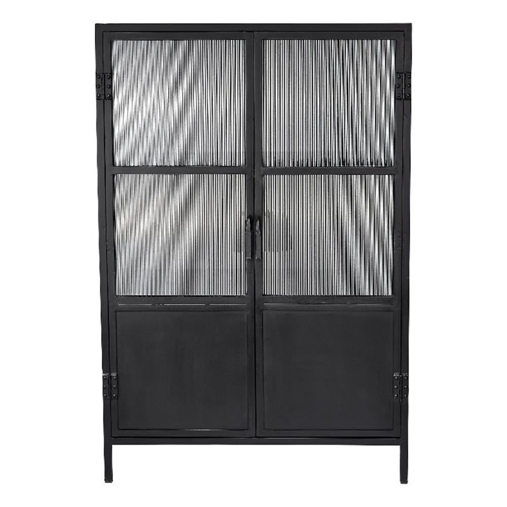 Black Iron and Glass Industrial Accent Cabinet